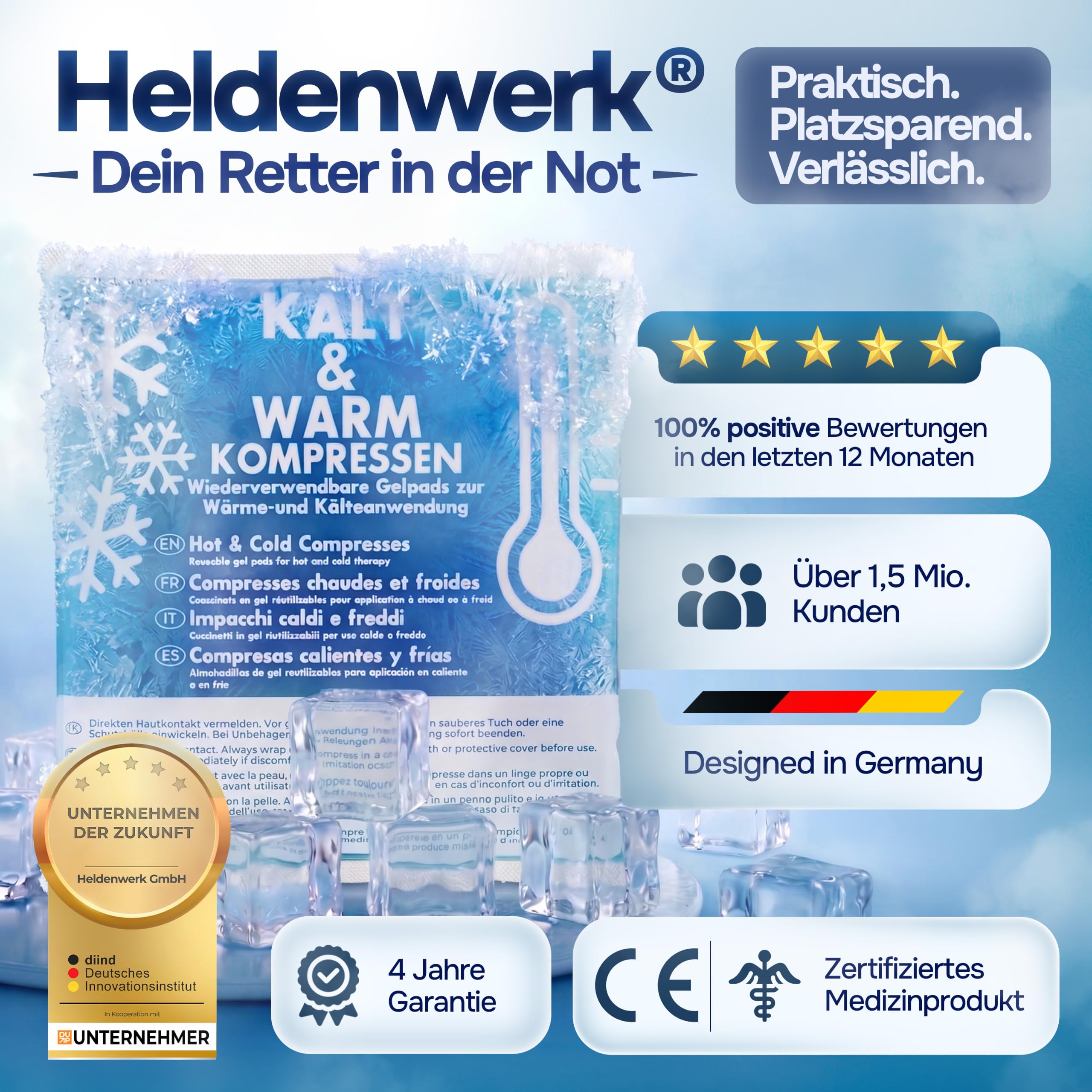 Kühlpads Kalt Warm Kompresse zertifiziert | Kühlpacks für Kinder & Erwachsene, Mit Fleecehülle, Strapazierfähig, Mehr Gelinhalt, PowerSeal Schweißnaht, Tiefgekühlt weich