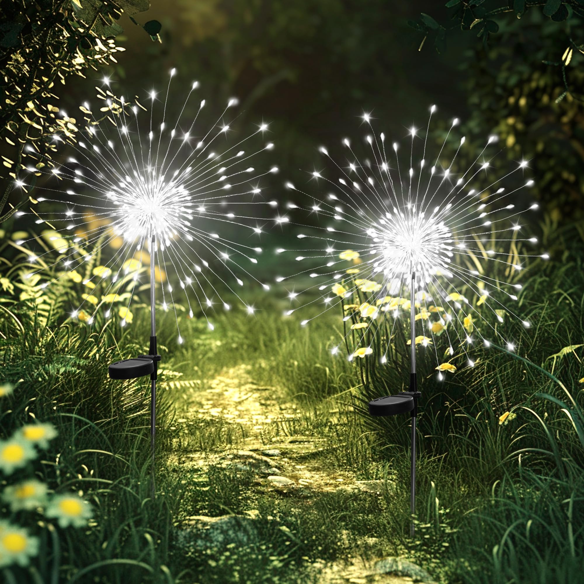 Gartendeko Solarleuchten für Außen,4 Stück 120 LED Feuerwerk Solarleuchten, Wetterfest Pusteblume Solarlampen für Balkon Terrasse Blumenkästen Hof Deko