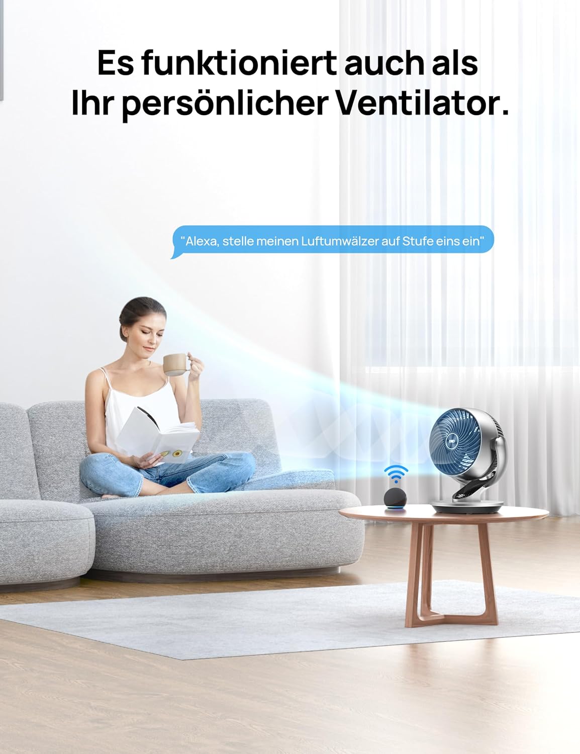 28dB Leiser Smart Tischventilator für Schlafzimmer Büro, Ventilator mit Fernbedienung Kühlung 21M Windentfernung 4-Geschwindigstufe 5 Modi 12H Timer 90° Auto 120° Manuell oszillierend, Lynx S