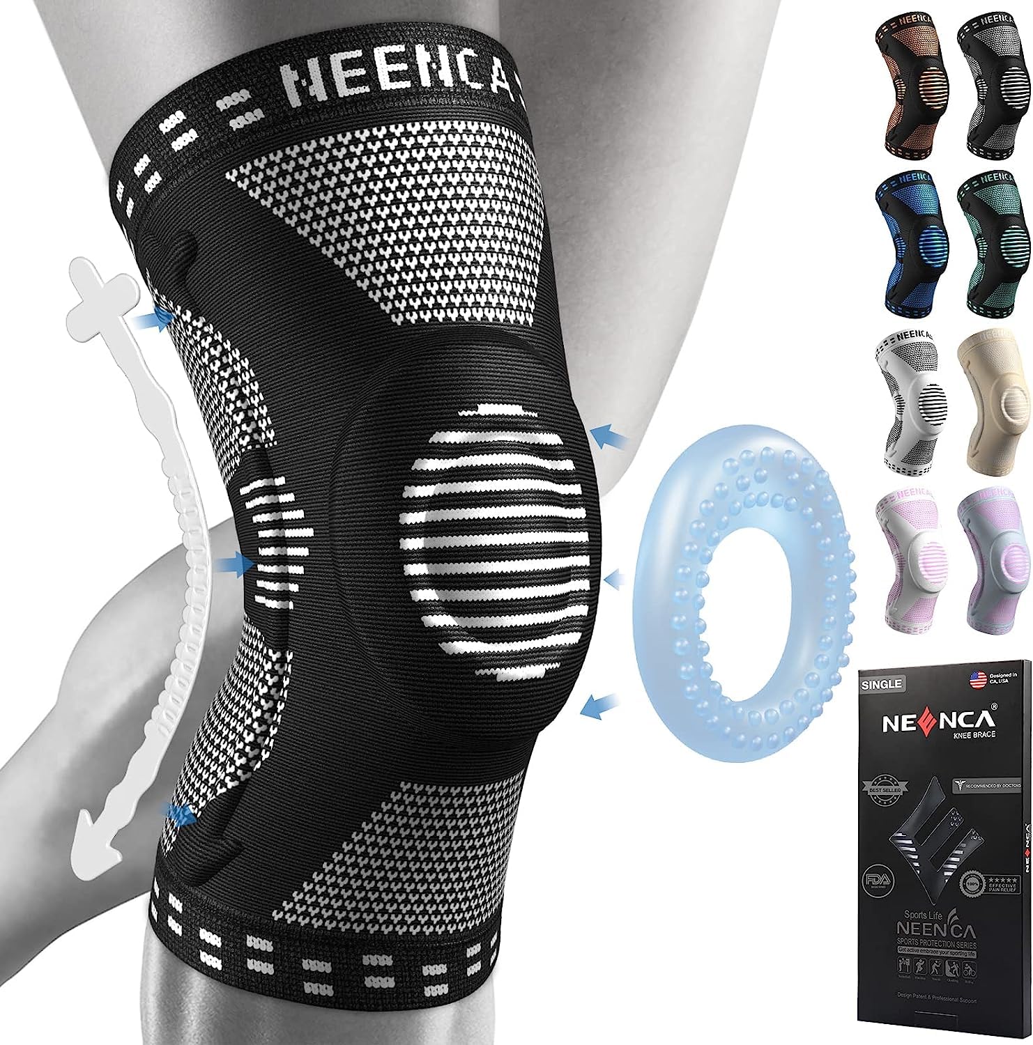 Kniestütze, Komprimierte Kniebandage mit Patella Gel Pads & Feder Seitenstabilisatoren, Medizinischer Knieschützer für Laufen, Meniskusriss, Arthritis, Gelenkschmerzlinderung, ACL, Erholung