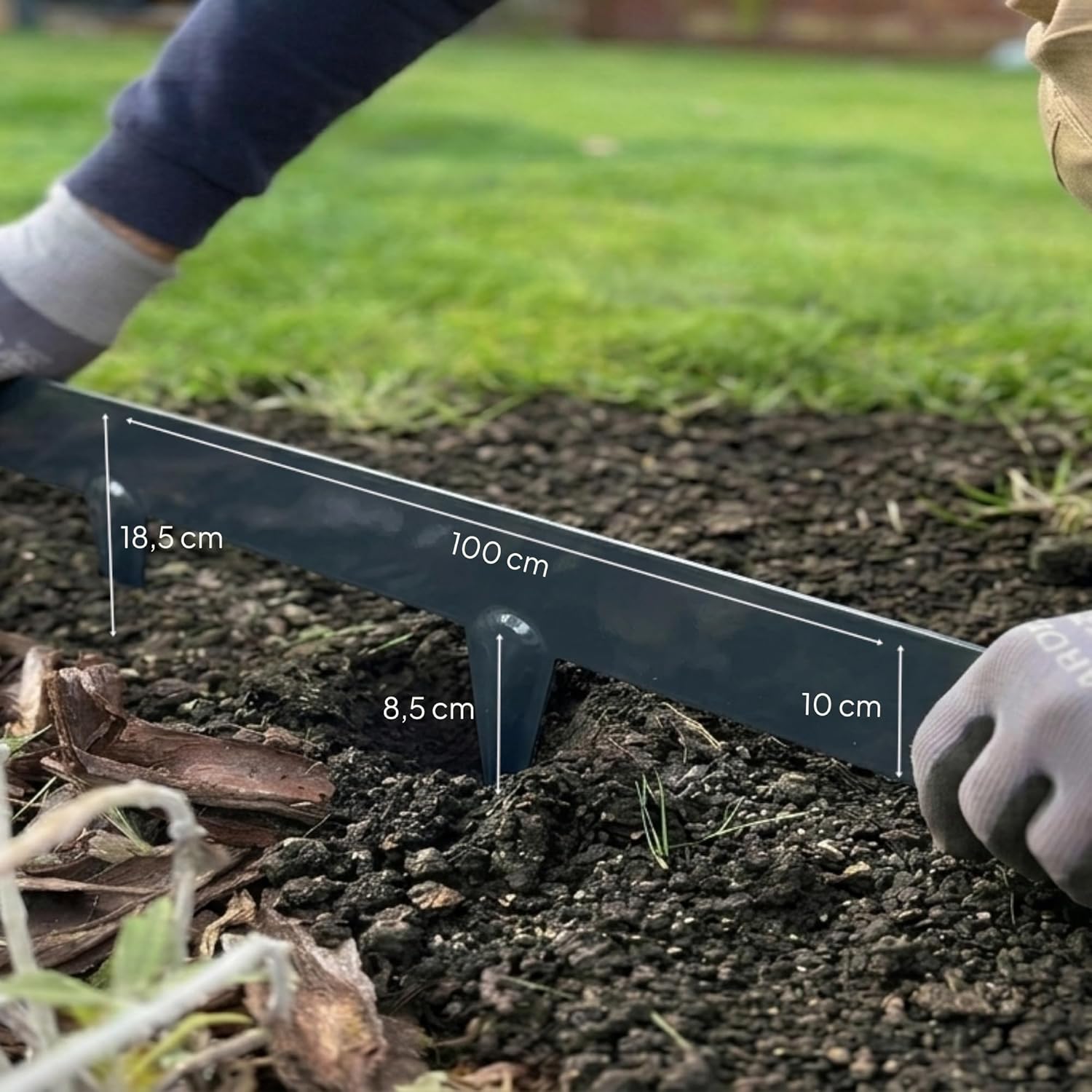 Flexible Rasenkante aus Metall - Garten Metall Beeteinfassung - Beetbegrenzung Einfach einschlagen, 1 Paar Montagehandschuhe inklusive