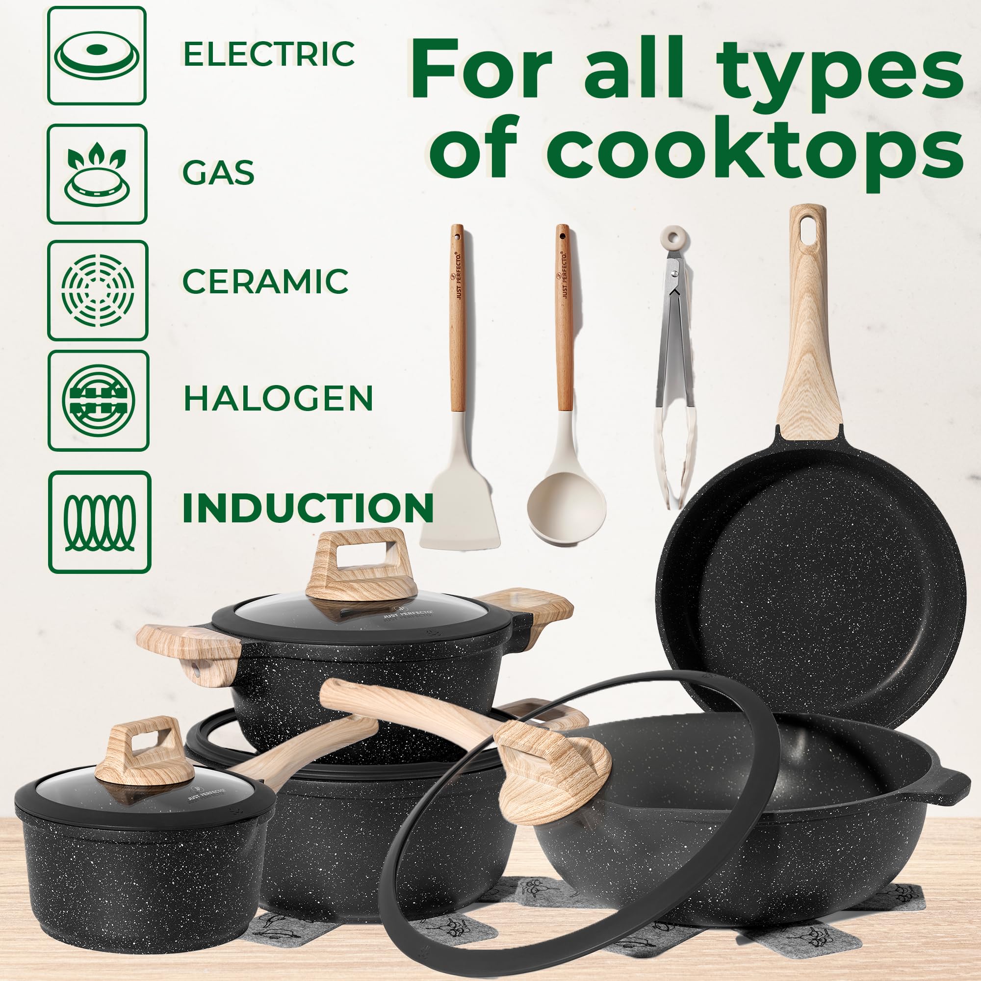 Induktionsgefässe - Pfannenset mit Deckel - Induktionsgefässe Set - Töpfe & Pfannen Set ohne PTFE und PFOA - Kochgeschirr-Topf-Induktion