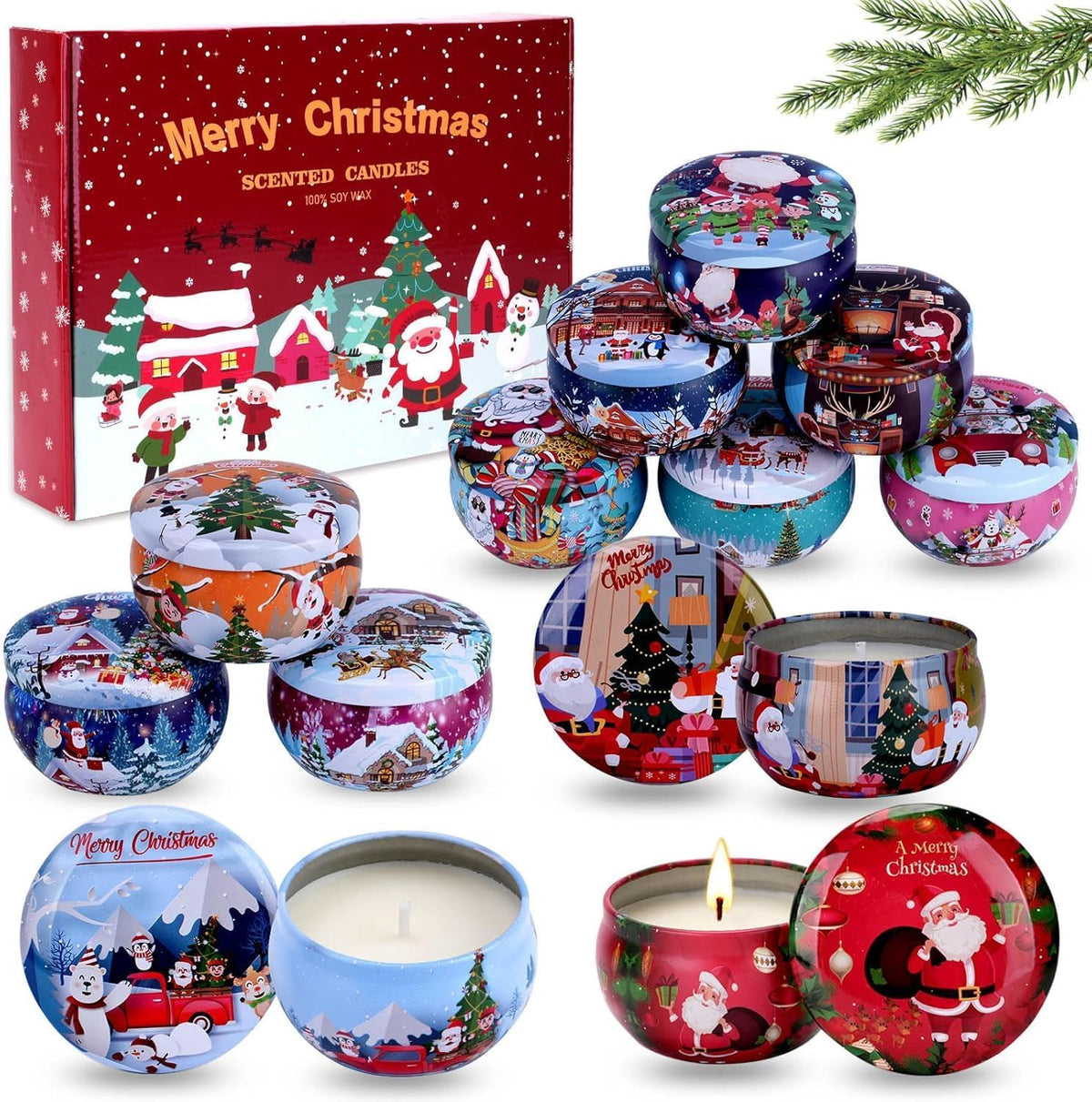 Duftkerze Geschenkset Weihnachten, 12 Pack Weihnachtskerzen Weihnachtsgeschenke Set, Natürliche Sojawachs Aromatherapie Kerzen Geschenkset für Frauen, für Weihnachten, Jubiläum
