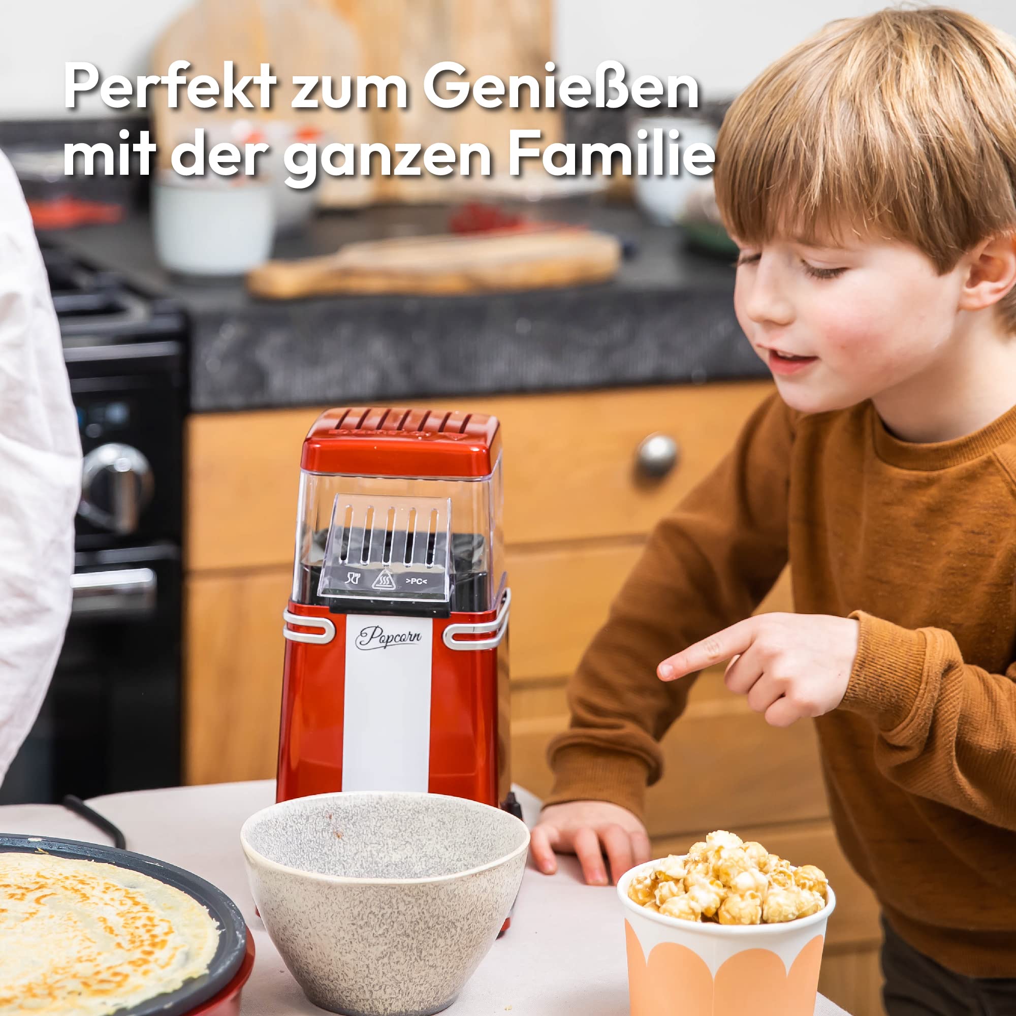 Popcorn Machine Large - Retro Popcorn Maker 5 L - Popcorn Maker with Non-Stick Coating and Removable Heating Surface - Popcorn Machine Red - Popcorn Machine 800 W - Popcorn Machine
