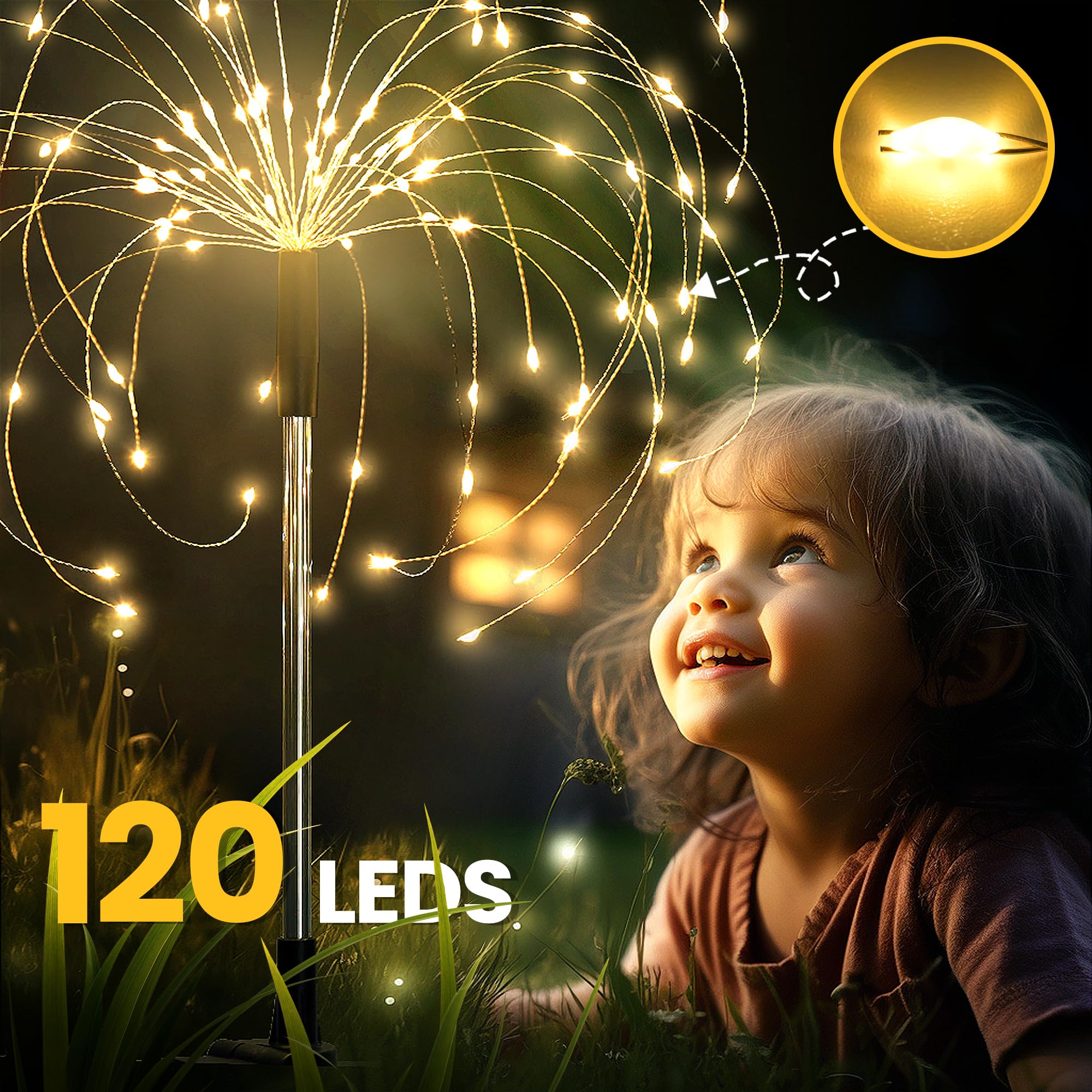 Gartendeko Solarleuchten für Außen,4 Stück 120 LED Feuerwerk Solarleuchten, Wetterfest Pusteblume Solarlampen für Balkon Terrasse Blumenkästen Hof Deko