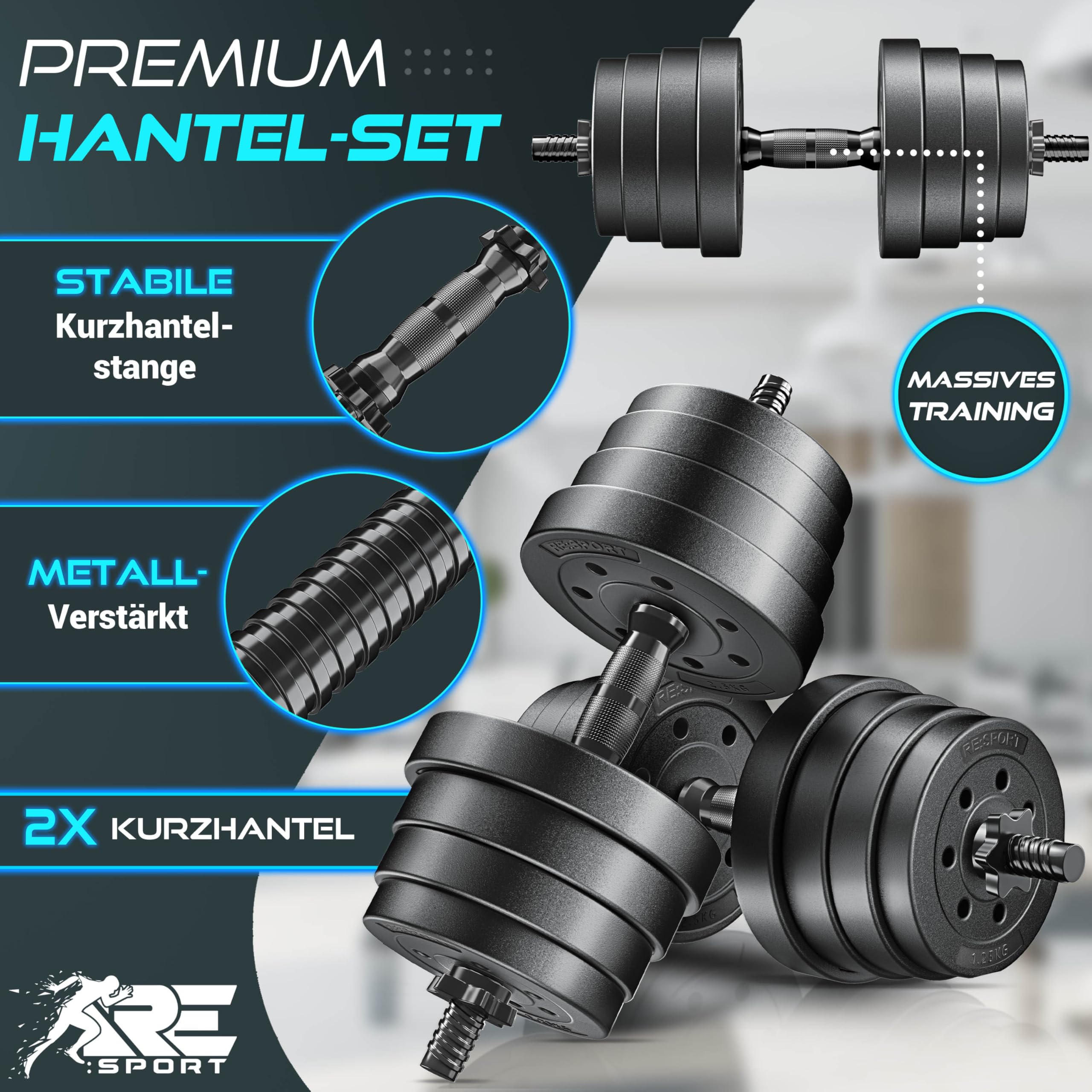 2er Hanteln Set verstellbar 20 kg | Hantelset mit 2 Kurzhanteln | Hantel mit Gewichten & 4 Sternverschlüsse | Fitness Kurzhantel für Muskelaufbau, Workout & Zuhause
