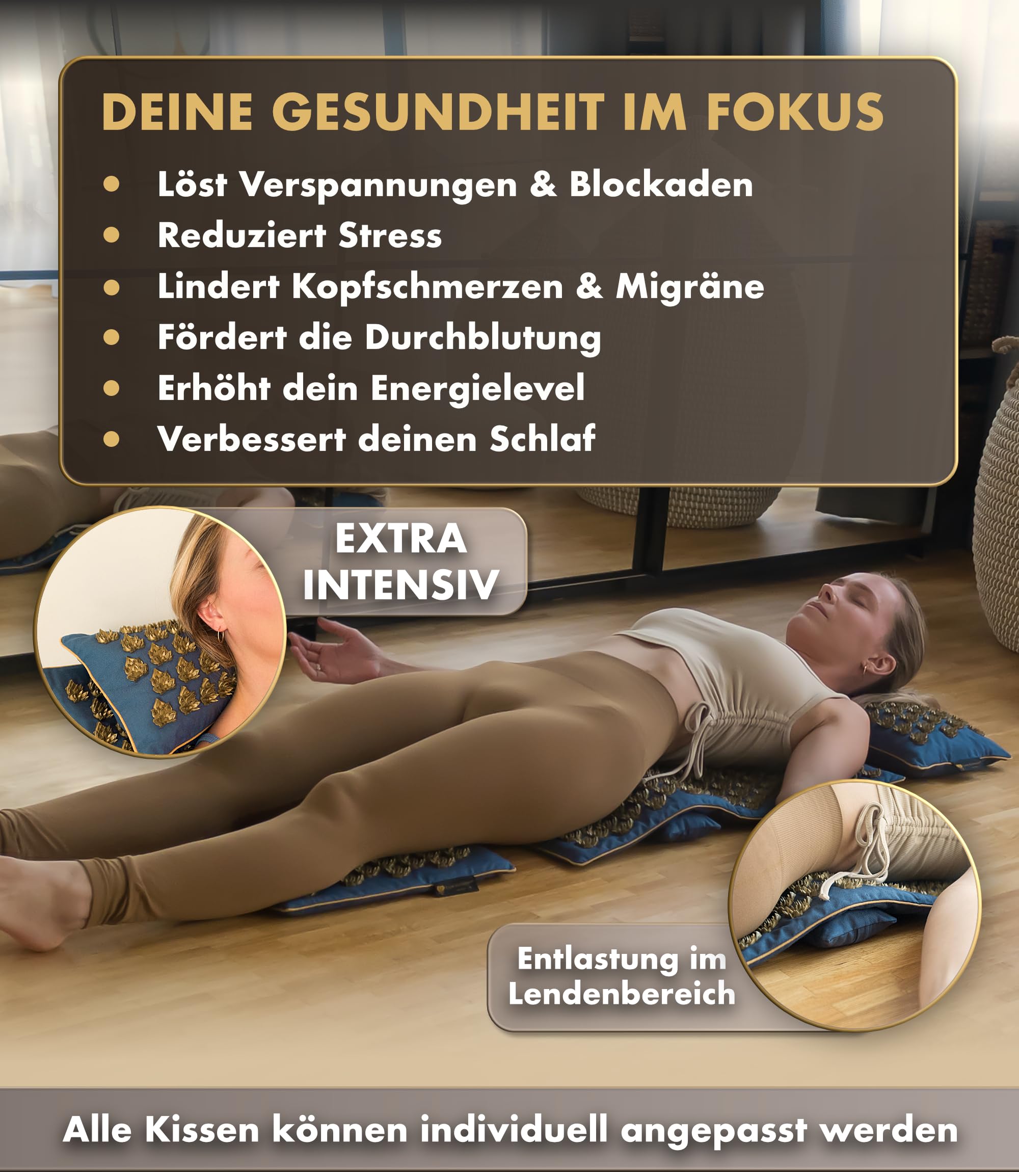 Echte Akupressurmatte mit Kissen XXL Set aus 5 Massagematten Rückenspannung Entlastung Akupunkturmatte mit Wärmefunktion, Lumbalkissen, Doormatte & Tasche, Grau