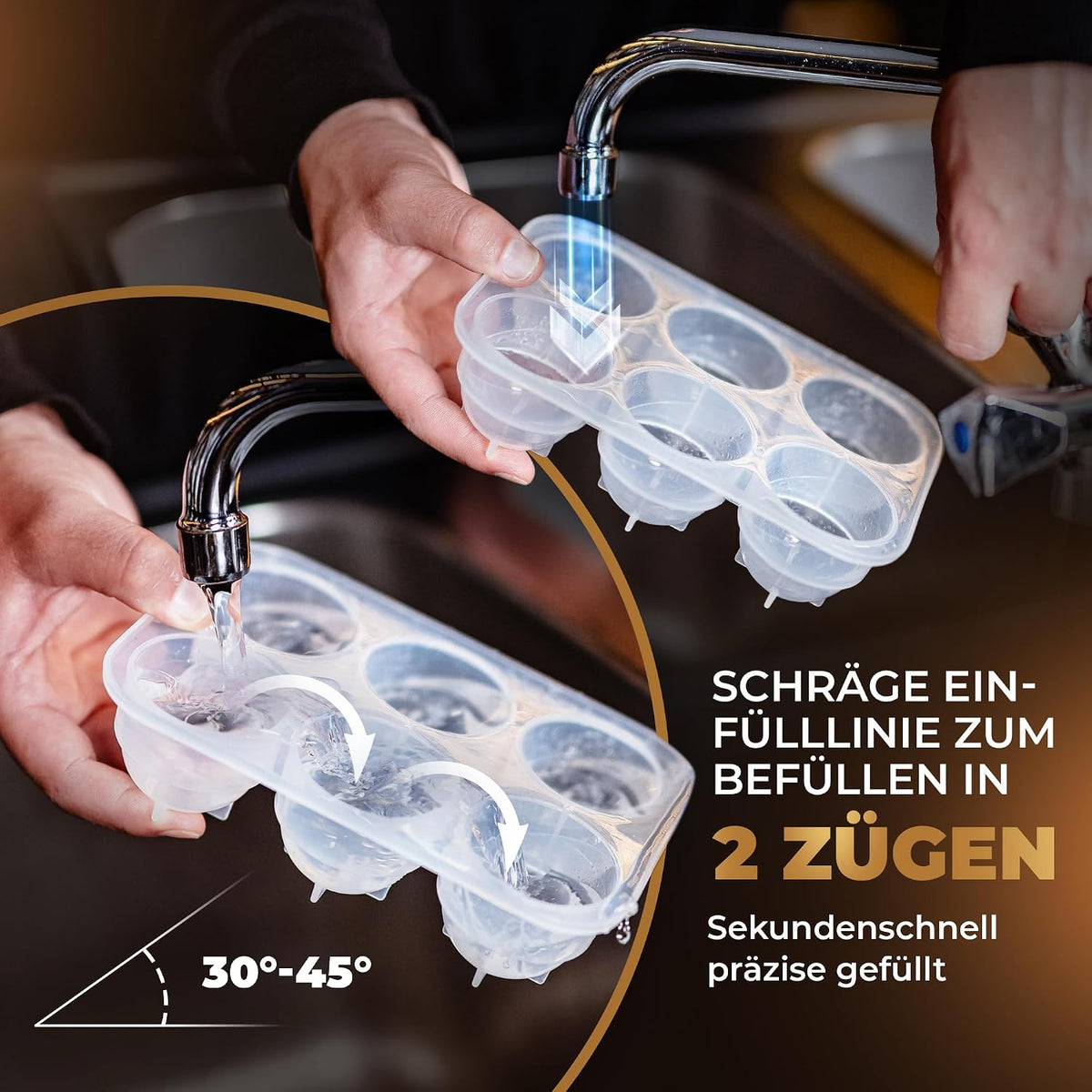 Runde Eiswürfelform 2er Pack - XXL Eiskugelform für Whisky, Rum & Cocktails - 12x Eiswürfel Kugeln - Langlebige Platin-Silikon Eis Kugel Form spülmaschinengeeignet