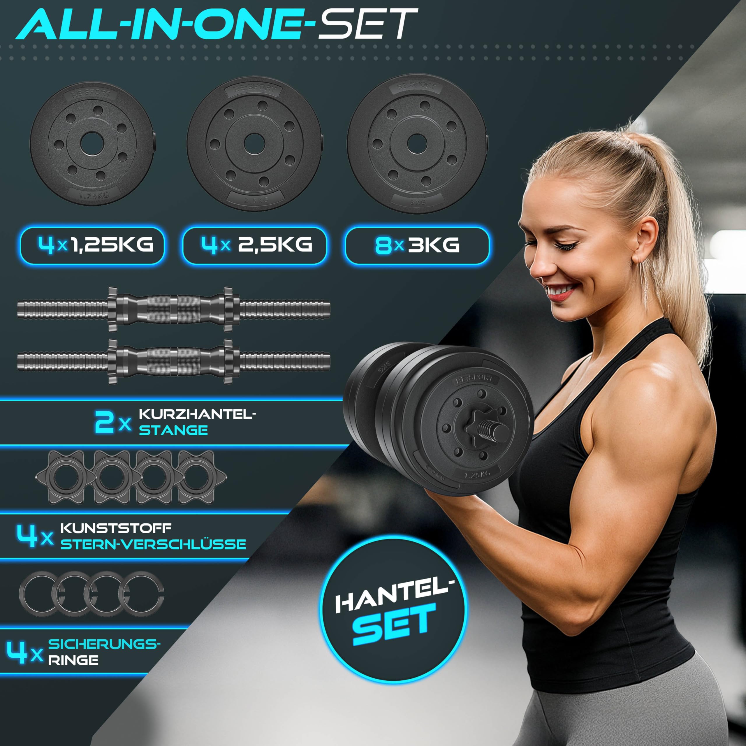 2er Hanteln Set verstellbar 20 kg | Hantelset mit 2 Kurzhanteln | Hantel mit Gewichten & 4 Sternverschlüsse | Fitness Kurzhantel für Muskelaufbau, Workout & Zuhause