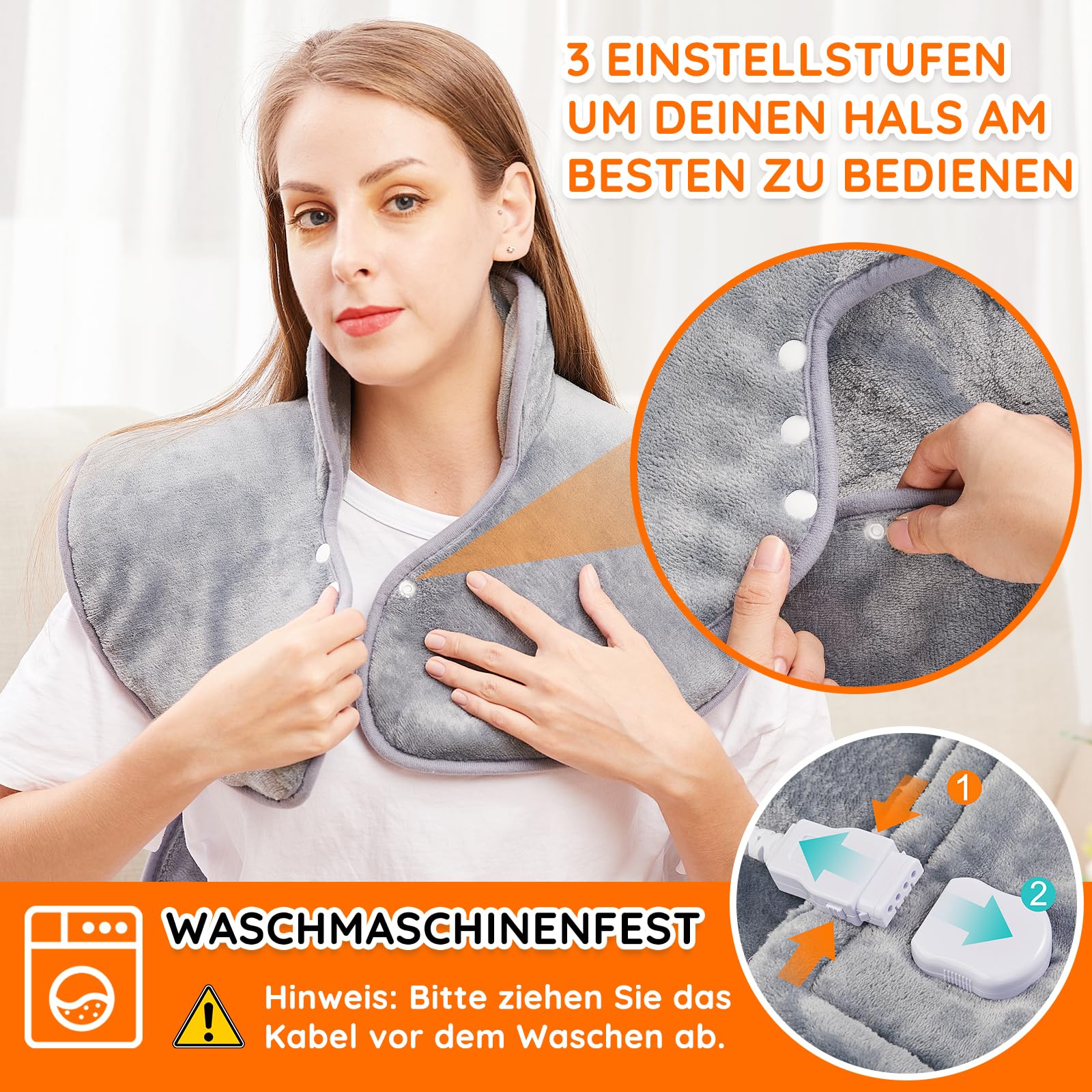 Heizkissen für Rücken, Schulter, Hals, 60 x 100 cm, Wärmekissen mit automatischer Abschaltung, Schnellerwärmung, mit Taillette, Rückenwärmer, elektrische Decke, 6 Wärmeeinstellungen, Auto-Off-Timer, Flanell