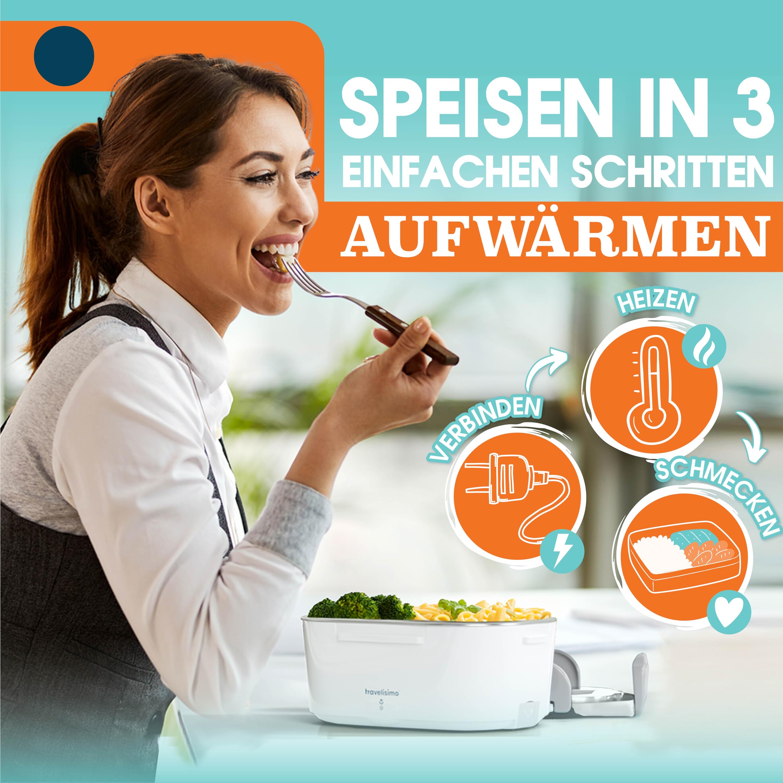 Elektrische Lunchbox 80W Selbsterhitzende Dosen, 1,5L Heat Box 3-in-1 Electric Lunch Box, Essen Aufwärmen Unterwegs 12V/24V/220V, für Arbeit Auto Lkw Lunchbox Elektrisch, Thermal Lunch Box