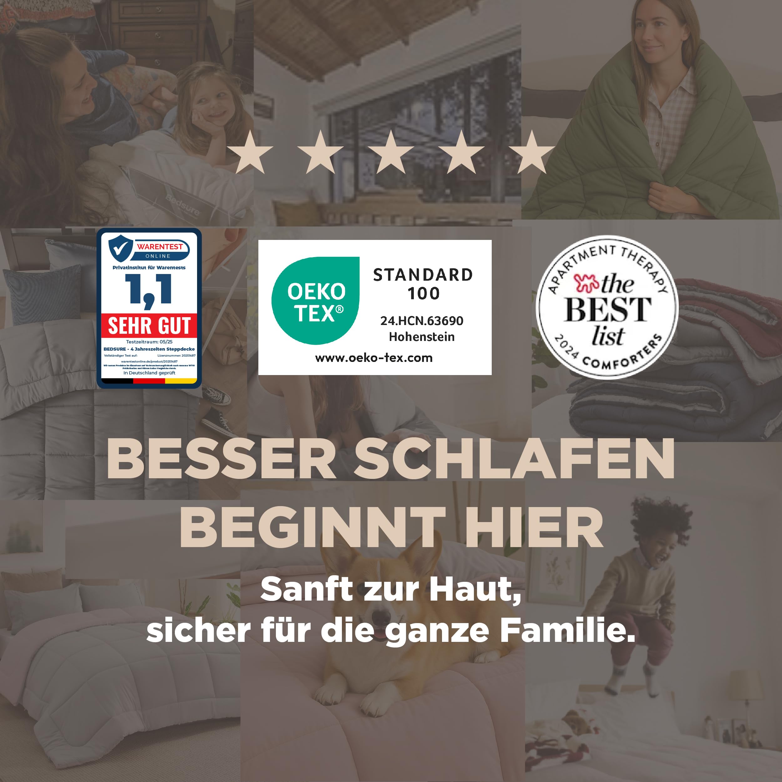 BEDSURE Bettdecke Ohne  - Bettdecke für Allergiker, Warm & Gemütlich Ganzjahresdecke 300GSM Füllung, Waschbare Duvet für 4 Jahreszeiten, Grau/Hellgrau