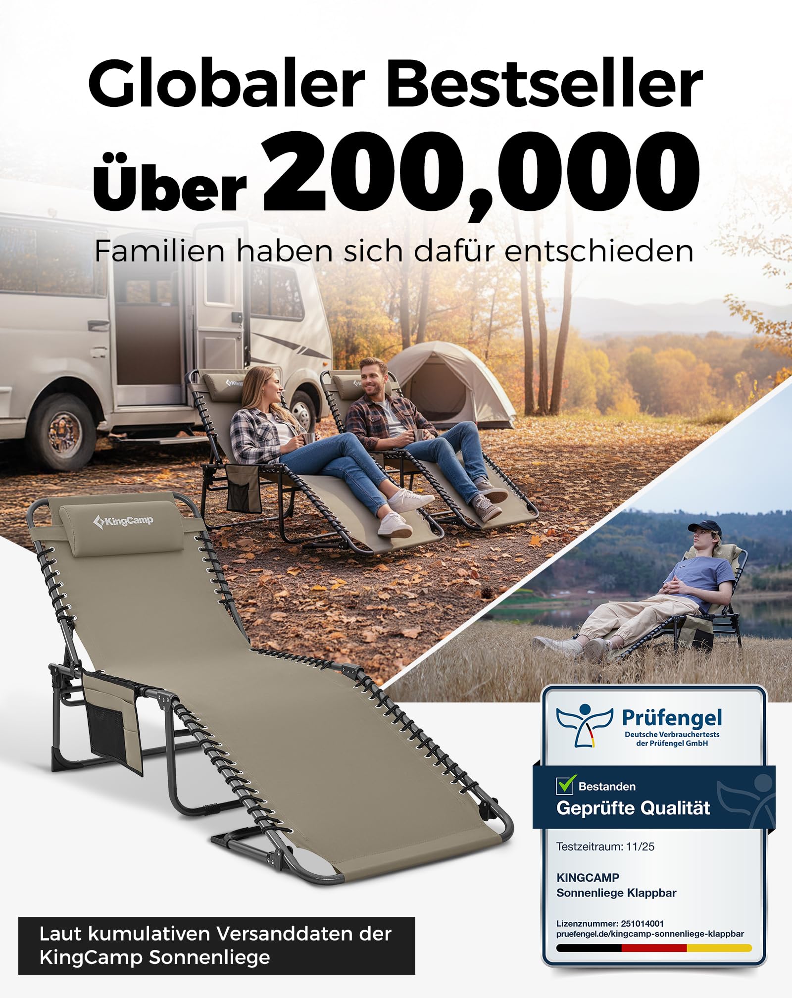 Sonnenliege Klappbar 5-Verstellbare, bis 180 kg, 2er Set, Blau | Gartenliege Klappbar, mit Kopfstütze & Seitentasche, Sonnenliege Wetterfest, Strandliege für Garten Terrasse Pool Camping