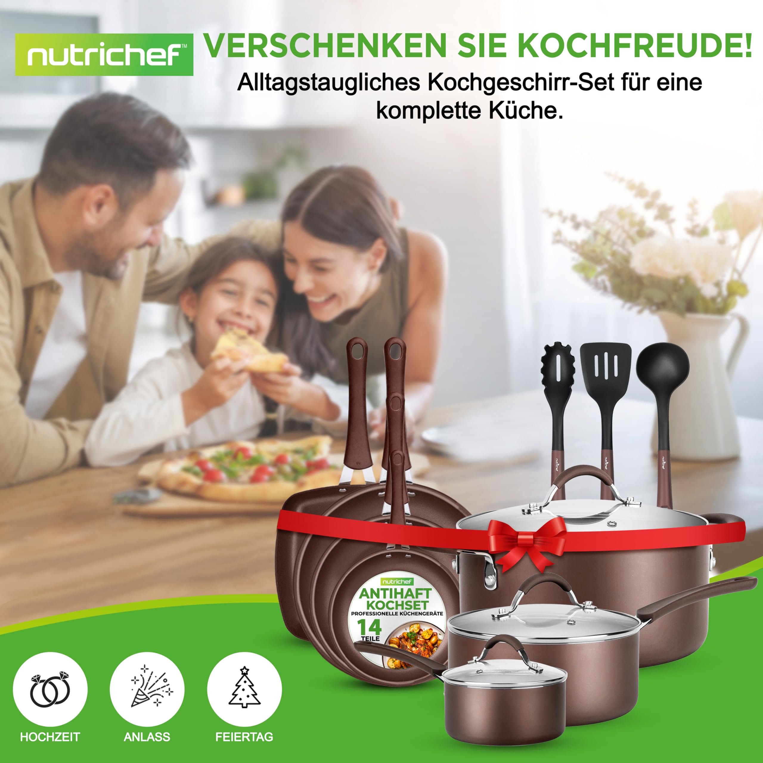 Induktions-Saucepan-Set, 14 Stück, Non-Stick-Beschichtung, Töpfe & Pfannen PFOA/PFOS frei, Kochtopf-Set, Küchenset, Edelstahl, Aluminium - Hochwertiges Kochgeschirr / NEU & OVP!