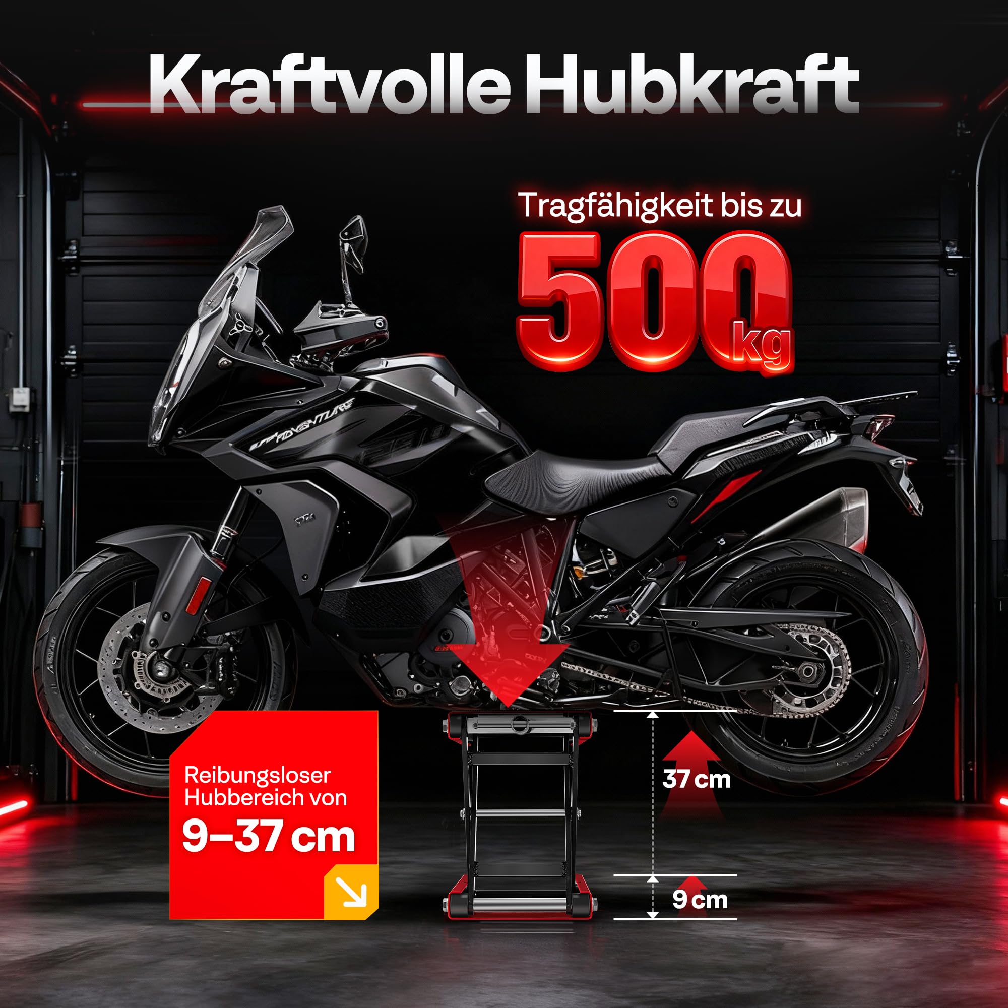 Motorrad Lift 500 kg Stahl-Schereheber mit breitem Deck und Kurbel für Motorräder Off-Road-Fahrzeuge Schmutzfahrräder