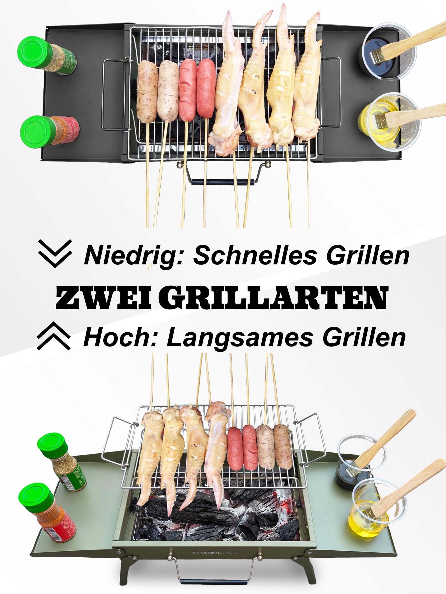 Tragbarer Holzkohlegrill, Klappbarer Campinggrill 35 x 23 cm für 1–3 Personen, Mini BBQ Grill für Balkon, Garten, Camping, Picknick und Strand