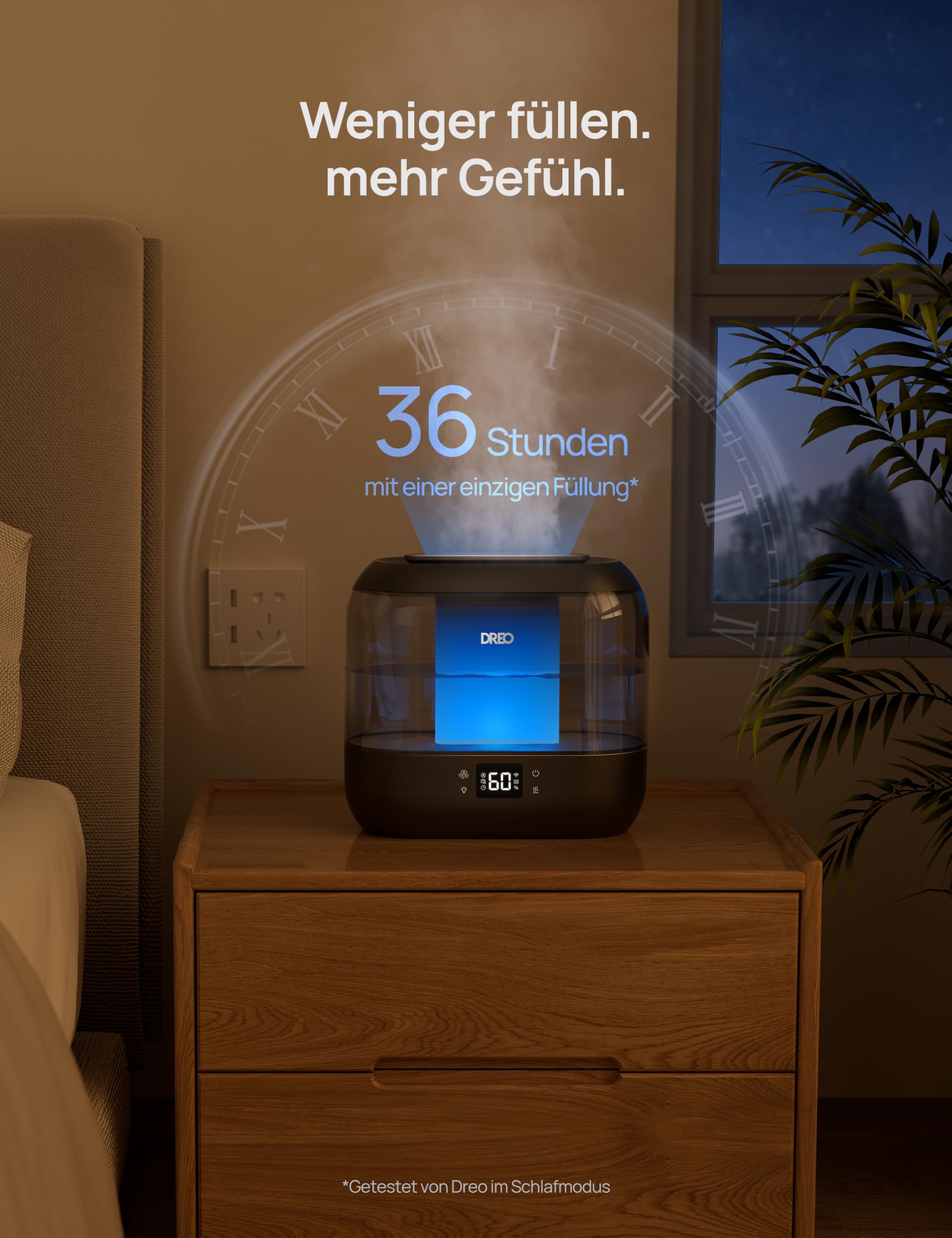 Smart Luftbefeuchter für Schlafzimmer, oben befüllbarer 4L Supergroßer Kühler Nebel Humidifier mit Öl Diffusor und Nachtlicht, 36 Stunden Laufzeit, leiser Ultraschall Luftbefeuchter Zuhause