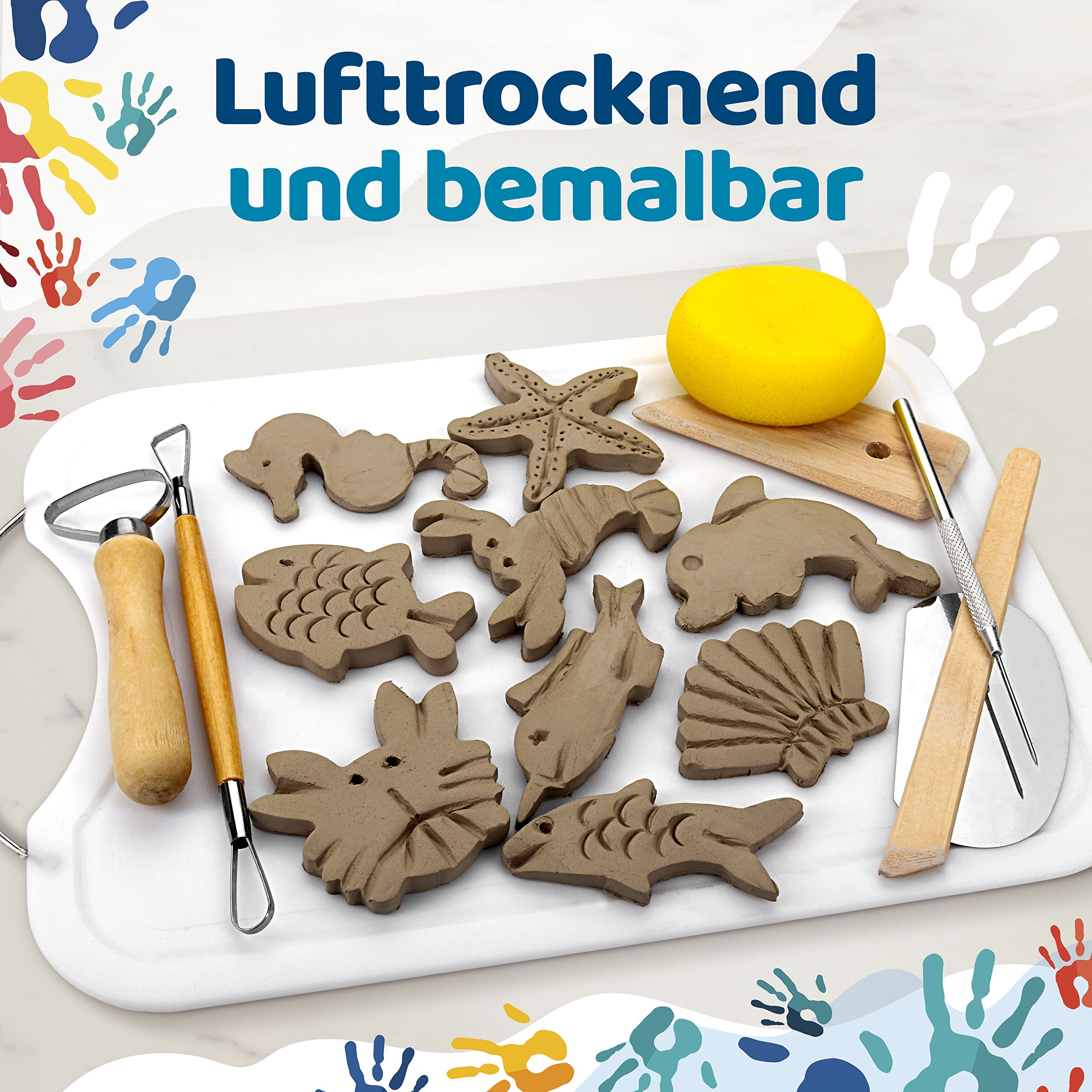 Selbsttrocknender Ton  – Bastelton lufthärtend – extra stabil mit Bindemittel – für Kinder & Einsteiger
