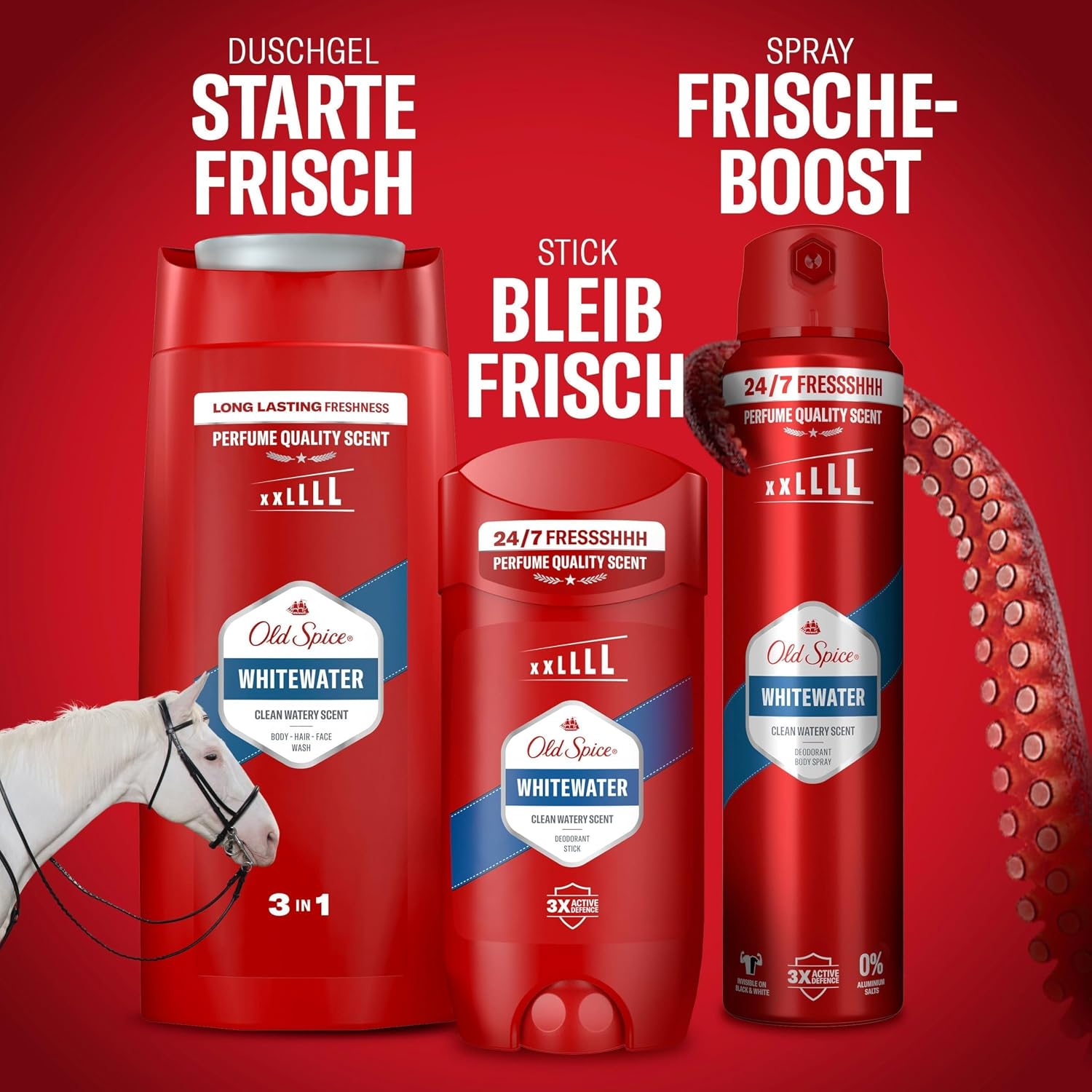 Old Spice Whitewater 3-in-1 Mehrzweck-Shampoo für Haar, Gesicht und Körper 1000 ml, langanhaltende Frische, Duft von Parfümqualität, Tiefenreinigung