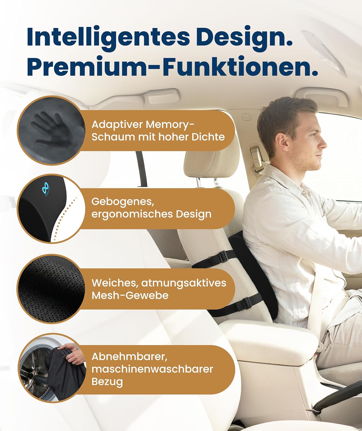 Sitzkissen für Bürostuhl, Auto & Zuhause – Komfortkissen mit waschbarem Bezug, Rutschfester Unterseite und konturierter Form