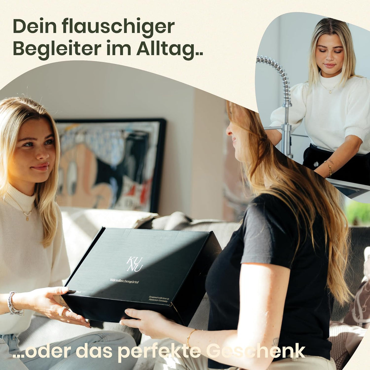 Wärmflaschengürtel - Premium Wärmflasche Lang mit Gürtel zum umbinden - 130cm Perioden Wärmegürtel - Plüsch Wärmflasche mit Bezug - Wärmflasche Gürtel mit Geschenkverpackung