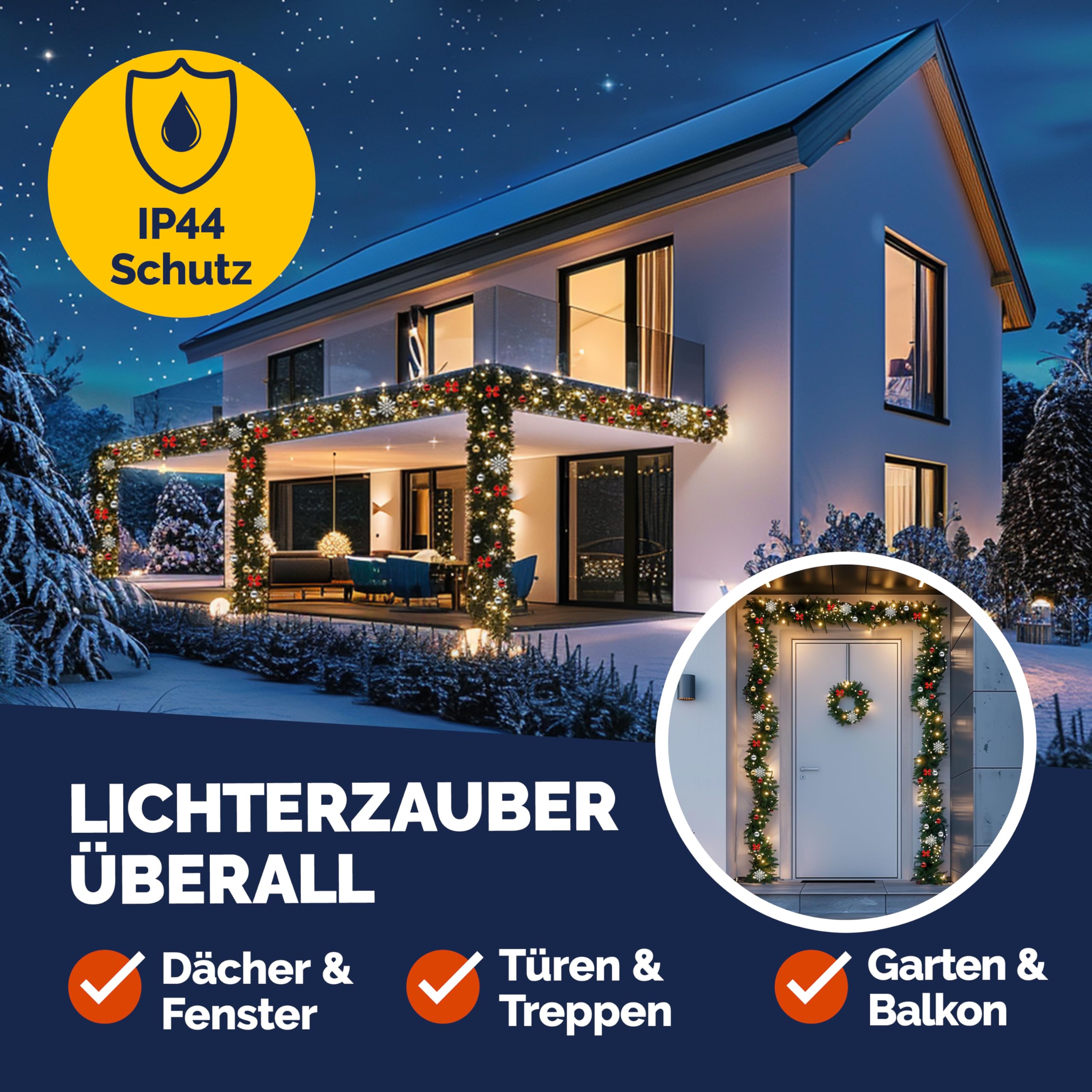 Weihnachtsgirlande mit Beleuchtungsdekoration, 80 LEDs Beleuchtetes Innen- und Außengrün Weihnachtsdekoration, Weihnachtsgirlande, Tannengirlande - Warmes Weiß