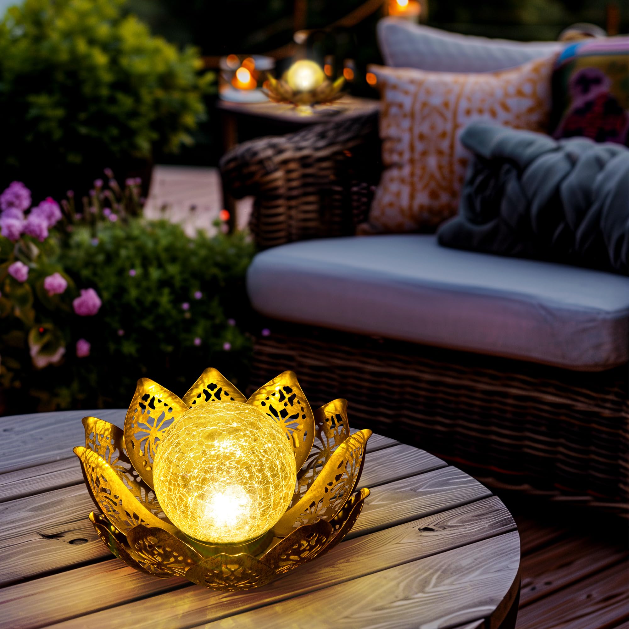 Solarlampen für Außen, Lotus Garten Deko Licht, LED Solarleuchten für Aussen, Wasserdicht Gartenleuchten Solar, Metal, für Terrasse, Garten, Gras, Balkon