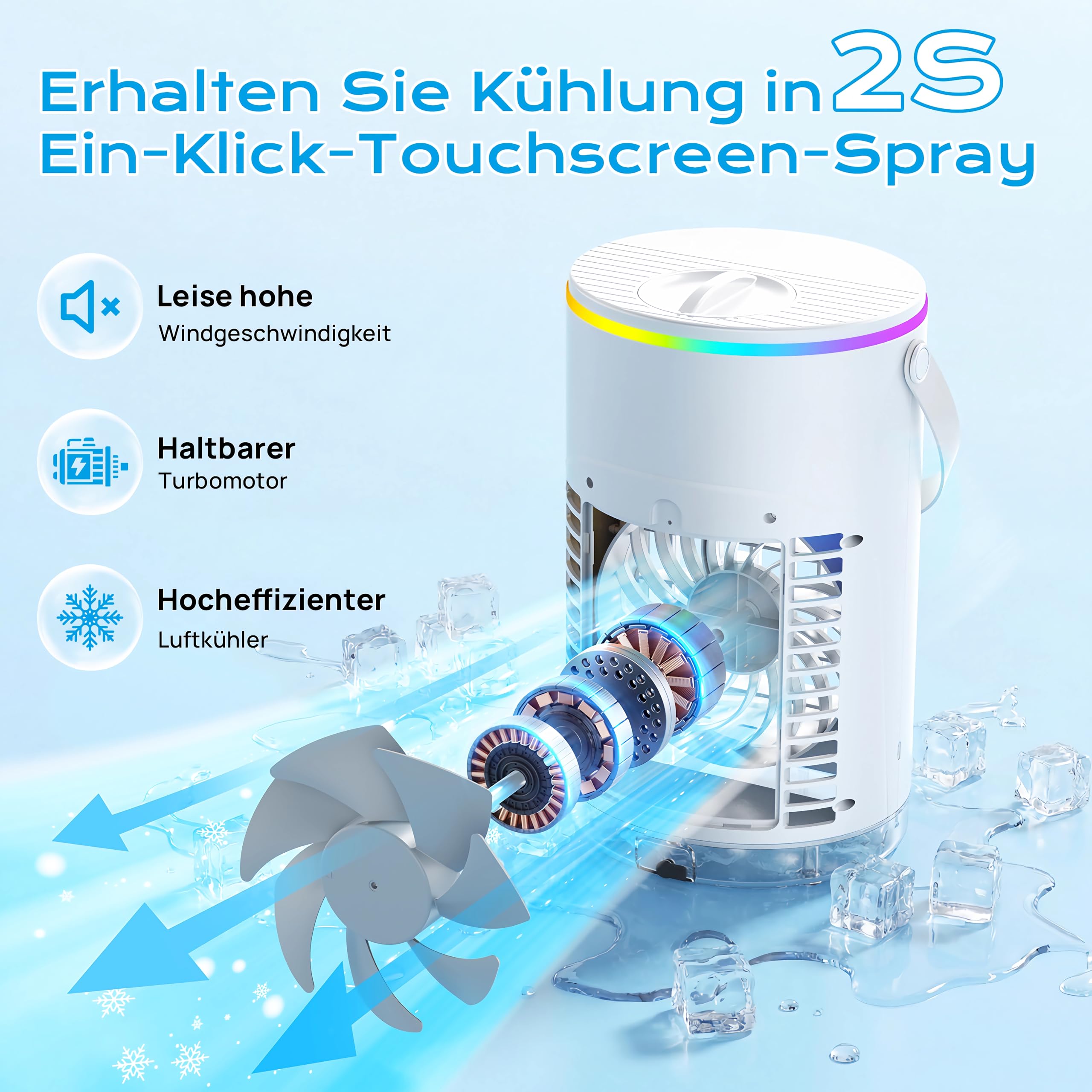 Mini klimaanlage, 1200ml Mobile Klimaanlage mit 3 Geschwindigkeiten & 2-4-8H Timer, Klimaanlage mobil für Schlafzimmer Büro Schreibtisch