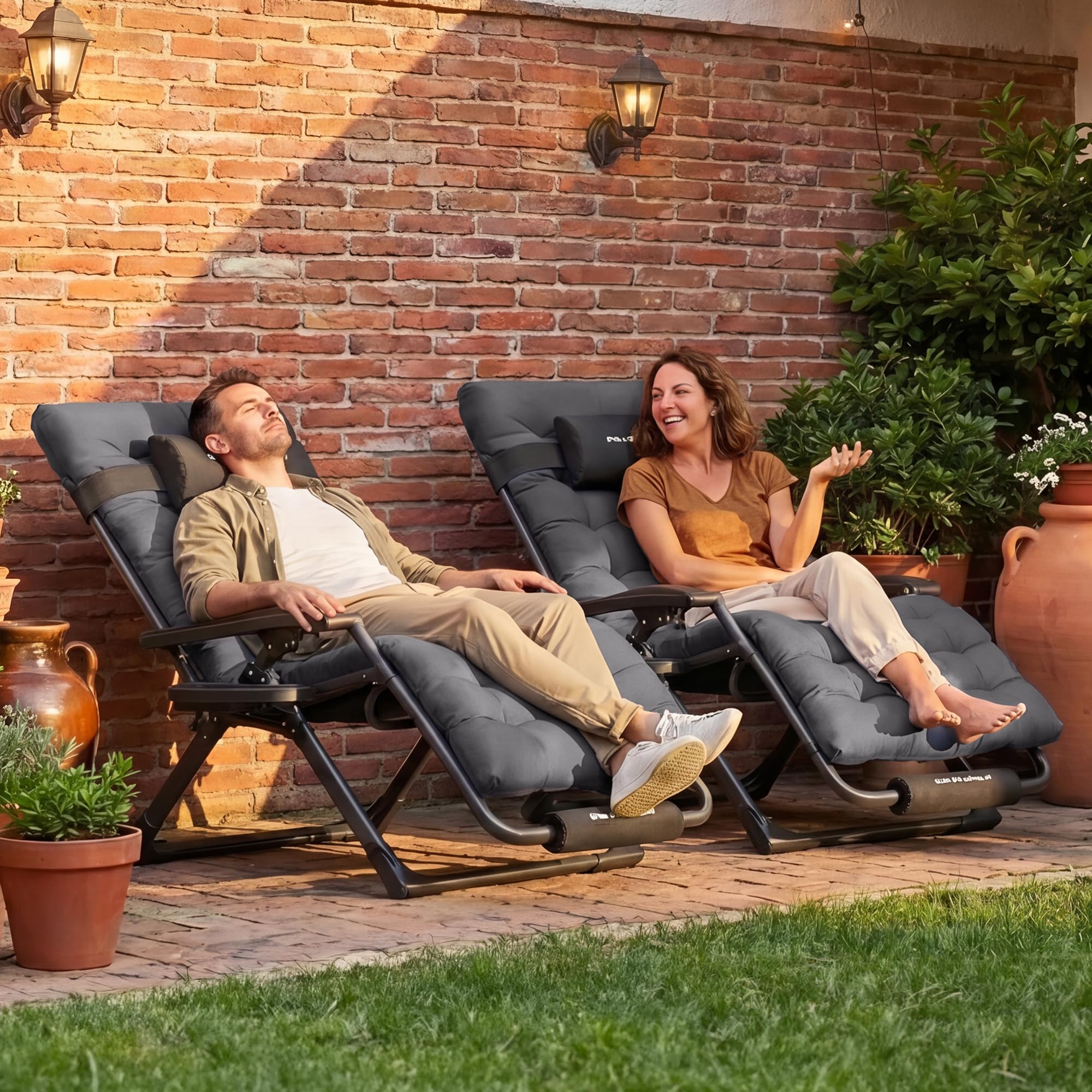 Sonnenliege Liegestuhl Klappbar Mit Getränkehalter Gartenstuhl Mit Auflage Polster, Liegestuhl, Extra groß Gartenliege, Verstellbar Rückenlehne Garten Liege