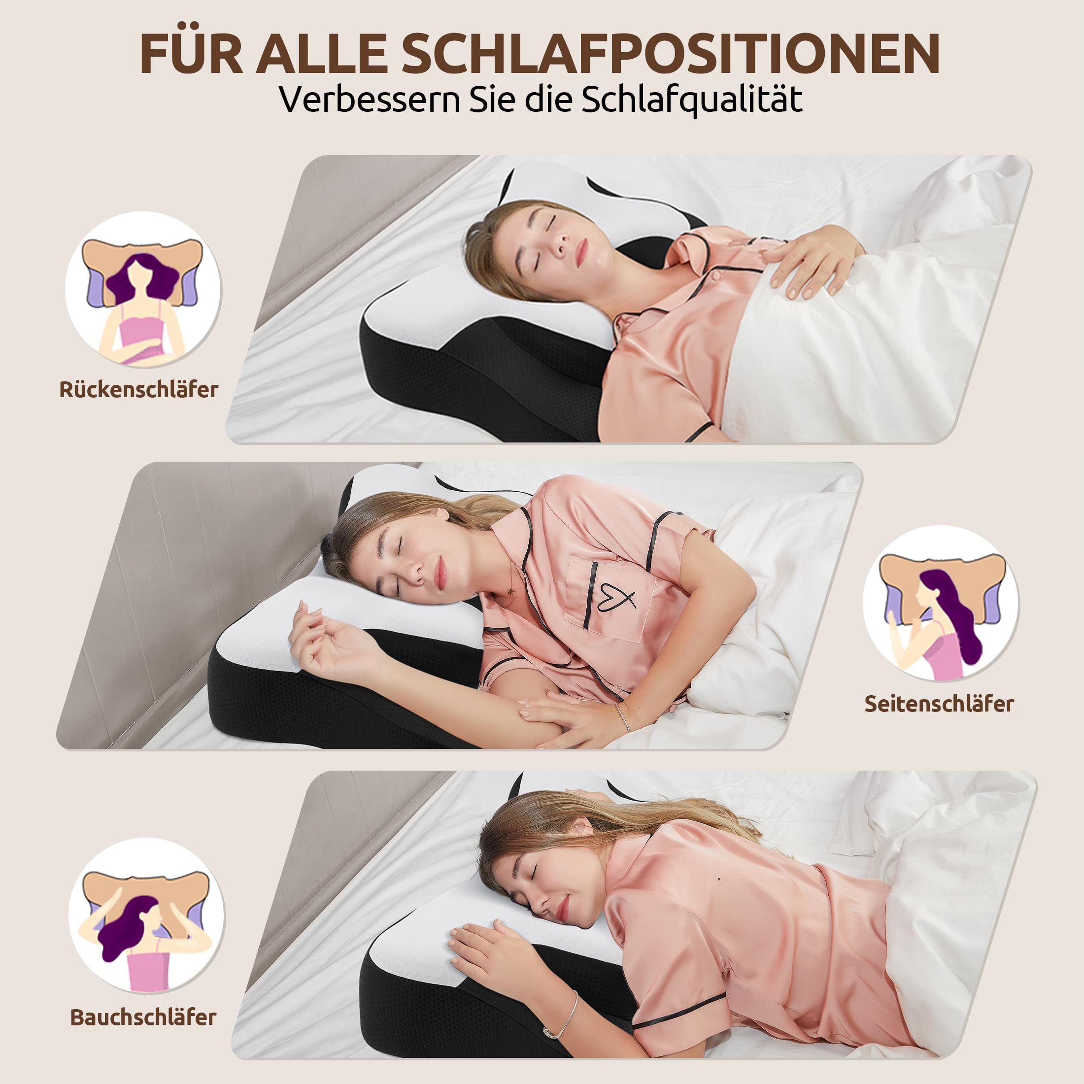 Halskissen, Memory Foam Kissen, Schlafkissen für Seiten, Rücken- und Magenschläfer