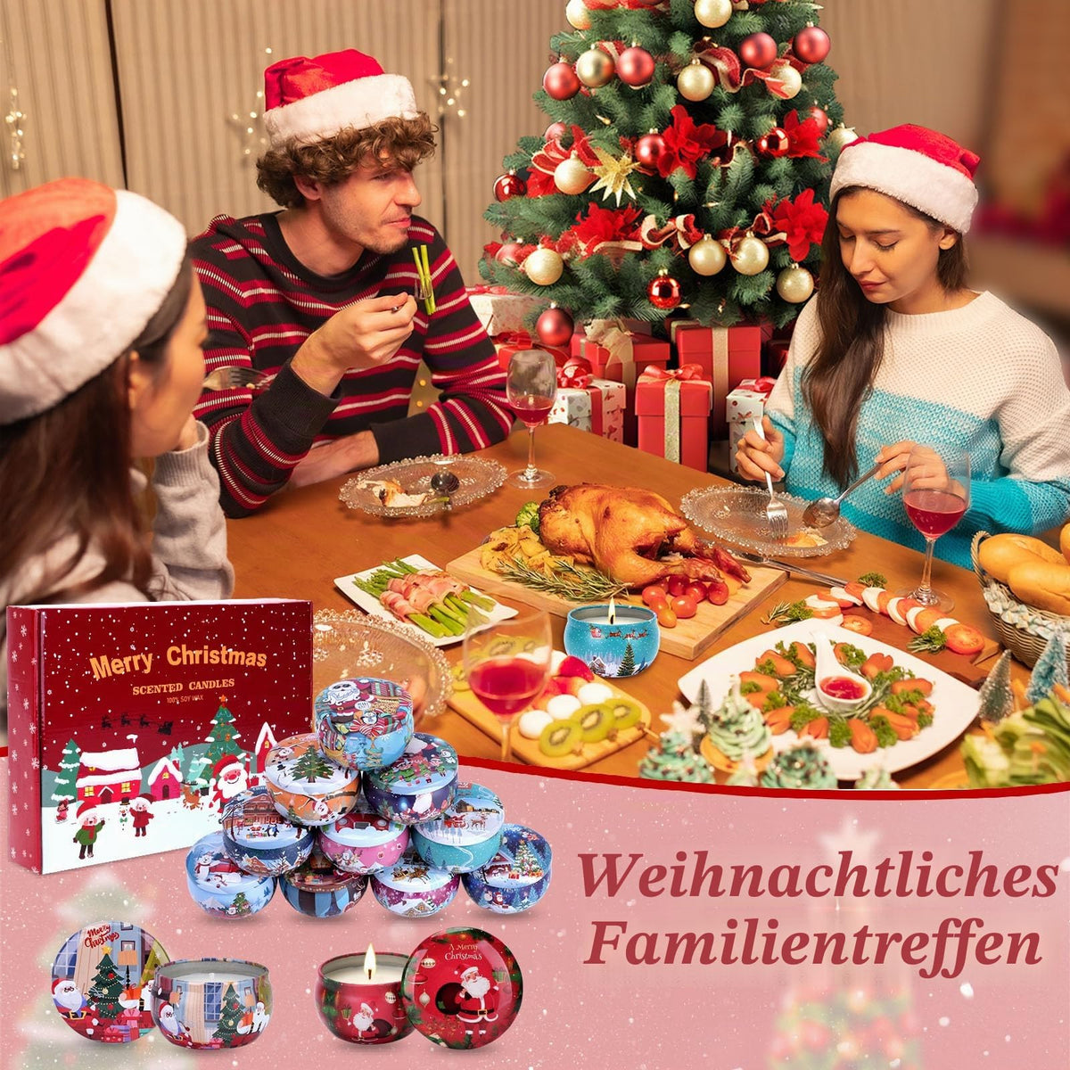Duftkerze Geschenkset Weihnachten, 12 Pack Weihnachtskerzen Weihnachtsgeschenke Set, Natürliche Sojawachs Aromatherapie Kerzen Geschenkset für Frauen, für Weihnachten, Jubiläum