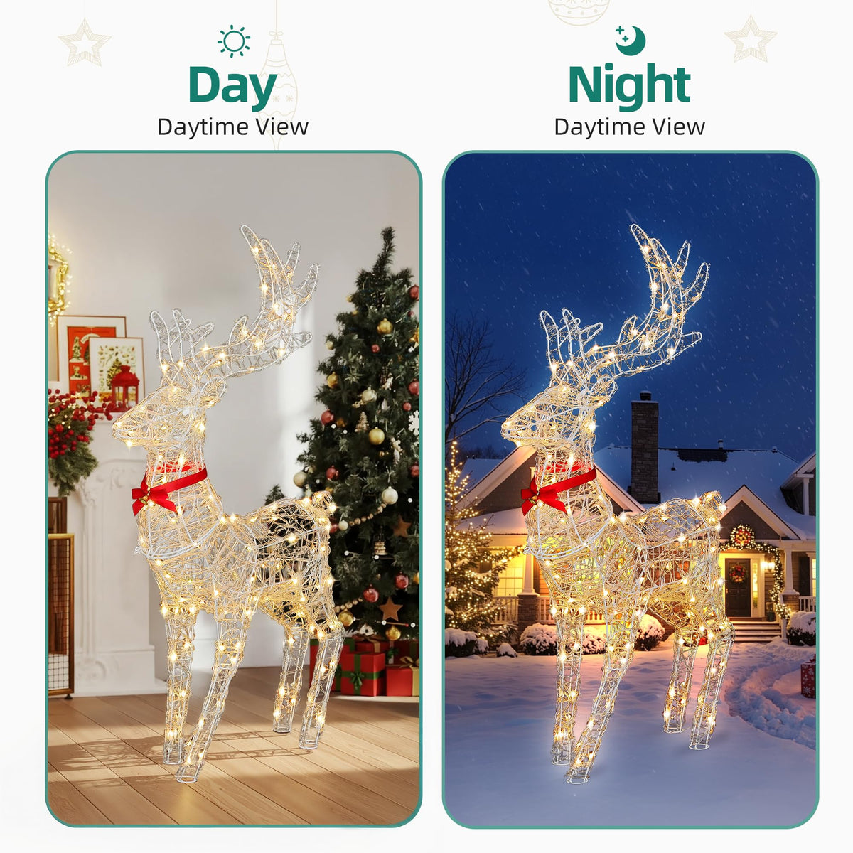 LED Rentier, Beleuchtet Weihnachtshirsch mit 120 RGB-LEDs und Fernbedienung, 89 Modi, Weihnachtsdekoration mit abnehmbarem Geweih und Halsteil für Haus, Hof und Garten (62x19x118cm)