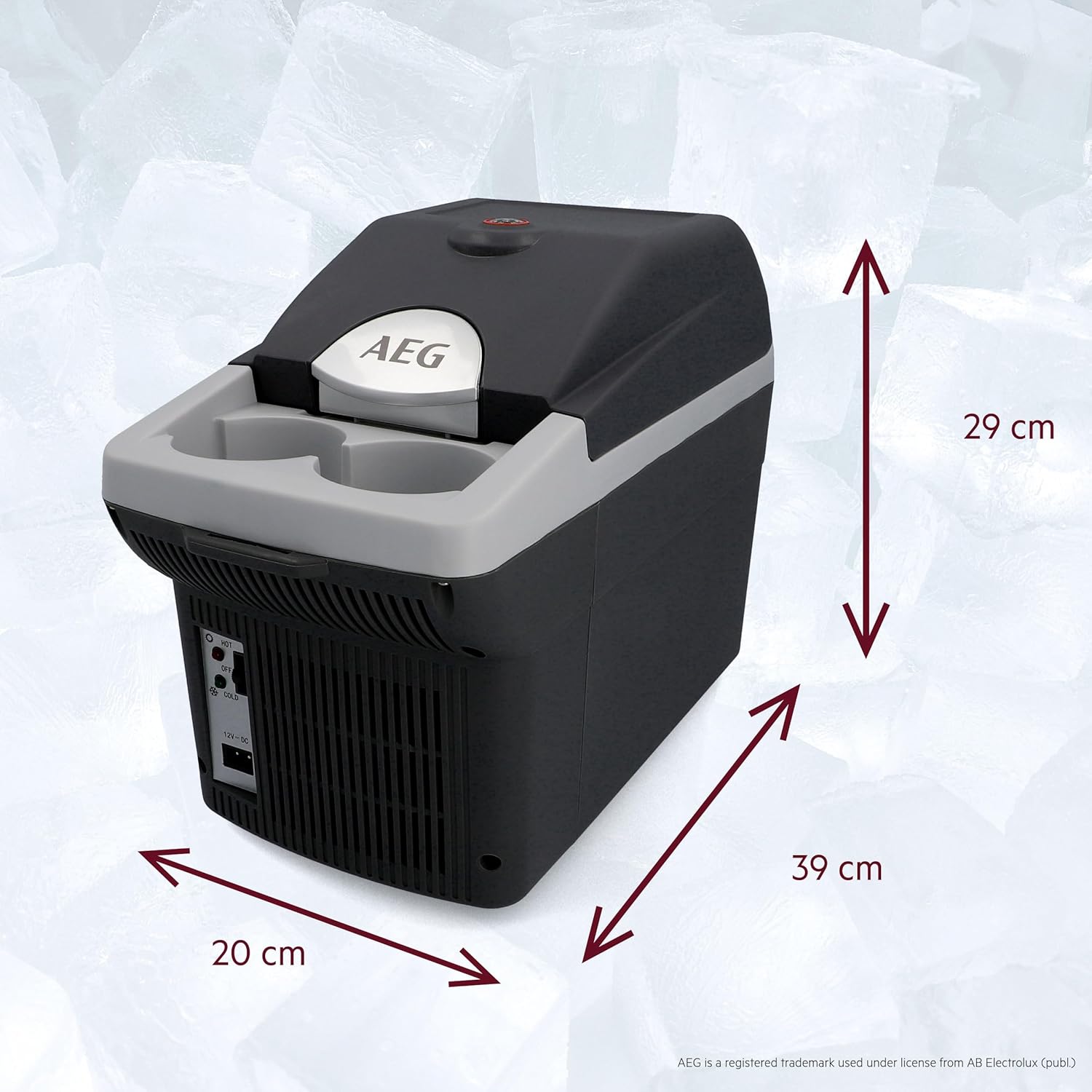 AEG Automotive Board-Bar BK 6 Thermoelektrische Kühl- und Warmhaltebox 6 Liter, 12 Volt für Auto und Steckdose, anschnallbar im PKW