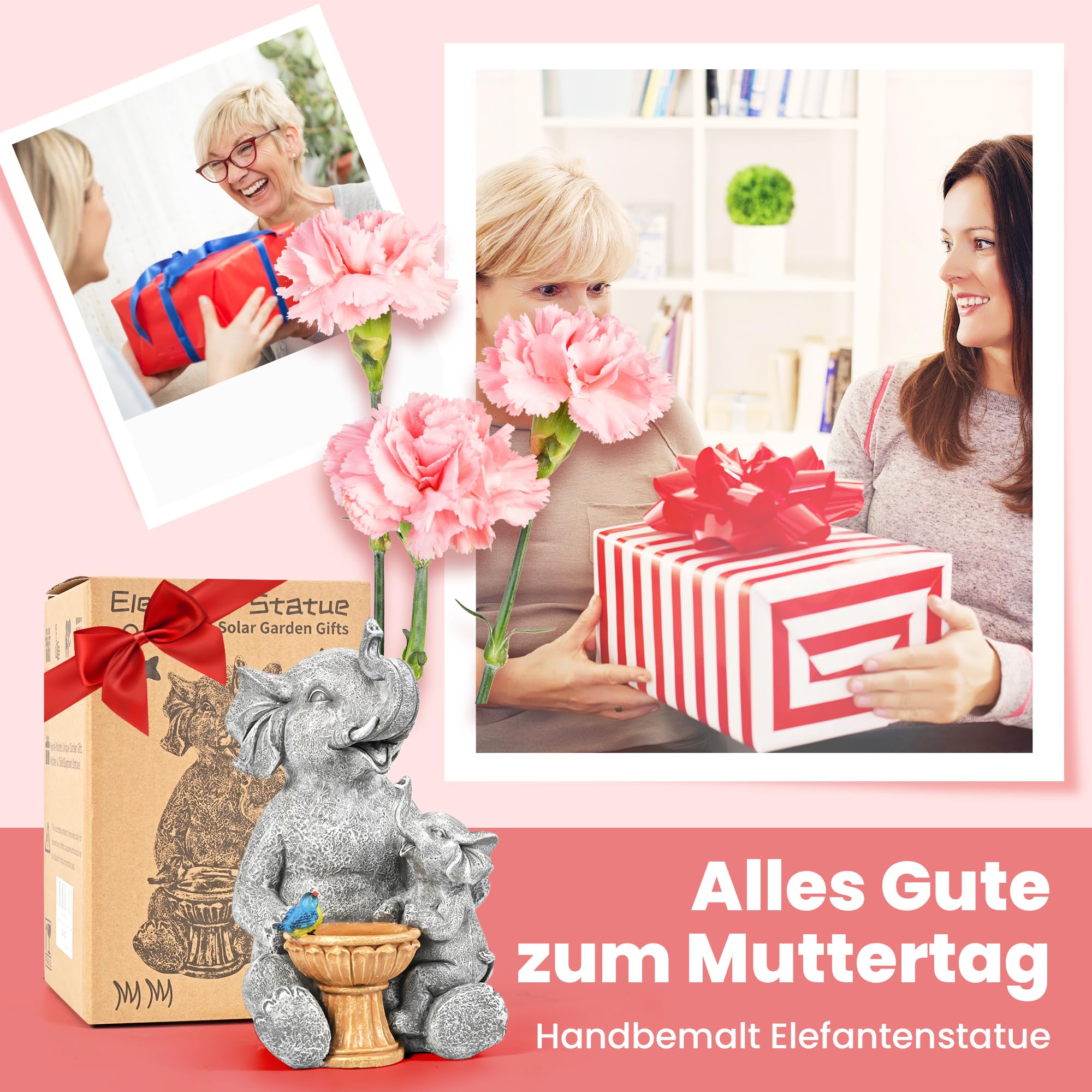 Solar Statuen Gartendeko, Bär Mutter und Bär Kind umarmen Sich, Geburtstagsgeschenk für Frauen, Geschenke für Mama, Wetterfest Gartendeko für Terrasse, draußen, Hof