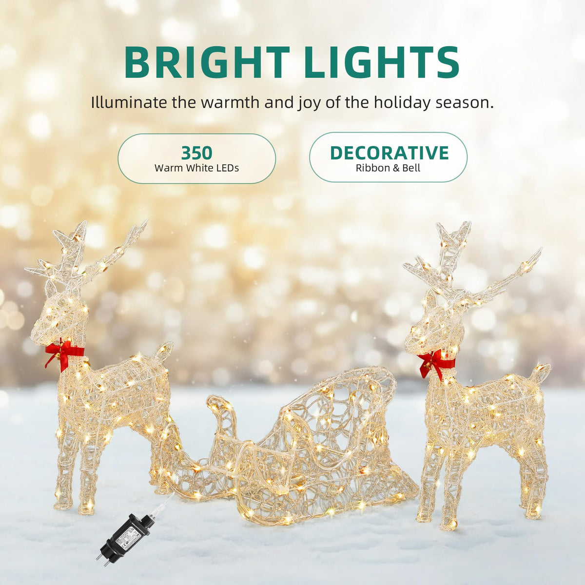 LED Rentier, Beleuchtet Weihnachtshirsch mit 120 RGB-LEDs und Fernbedienung, 89 Modi, Weihnachtsdekoration mit abnehmbarem Geweih und Halsteil für Haus, Hof und Garten (62x19x118cm)