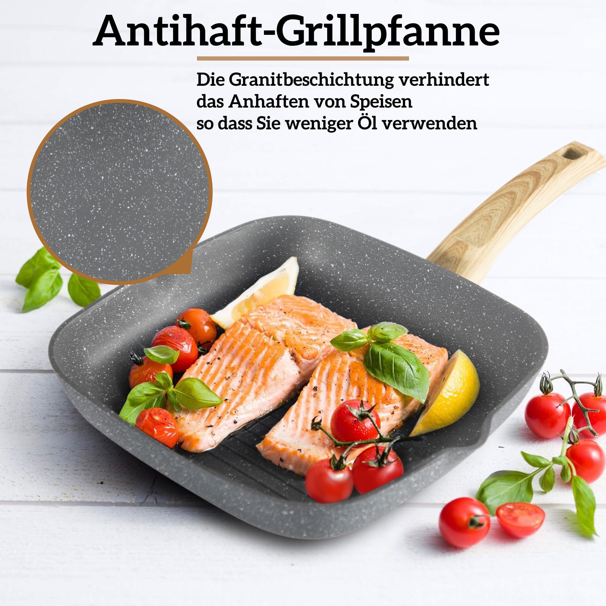 17-teiliges Induktions-Kochgeschirrset mit Glasbeton und Granitbeschichtung einschließlich Pfannen und Töpfen (grau, 17 Stück)
