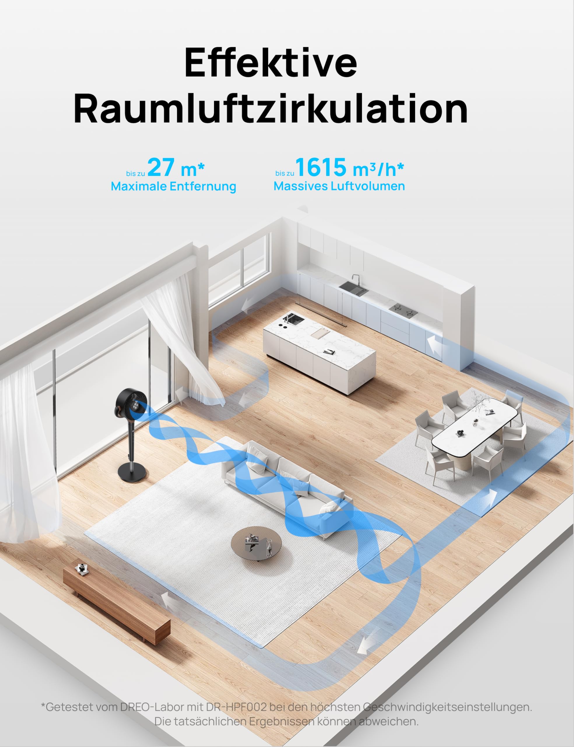 Starker Standventilator Smart mit RGB Light, 120° +120° Oszillierender Ventilator mit Fernbedienung, 20dB Leiser Bodenventilator / Turmventilator für Schlafzimmer, 8H Timer, Silber