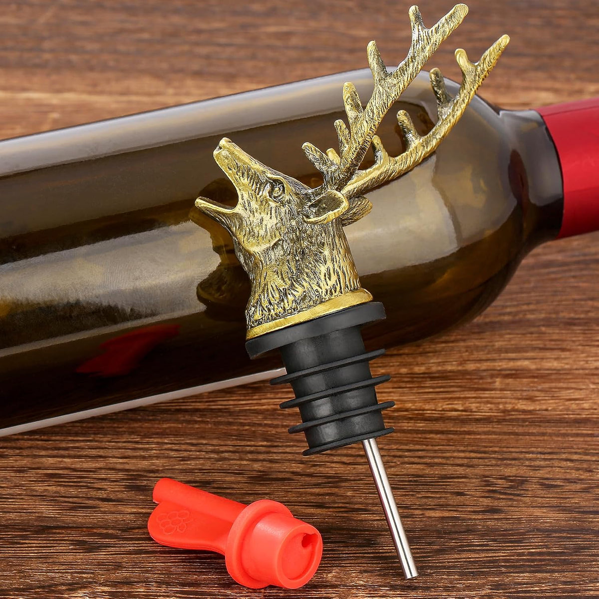 Hirschkopf 2-in-1 Weinflaschenausgießer und Stopper mit Geschenkbox Männer Frauen Jagdgeschenke für Jäger Likörflasche Ausgießer Alkohol Spirituosen Hirsch Wein Geschenke Saver