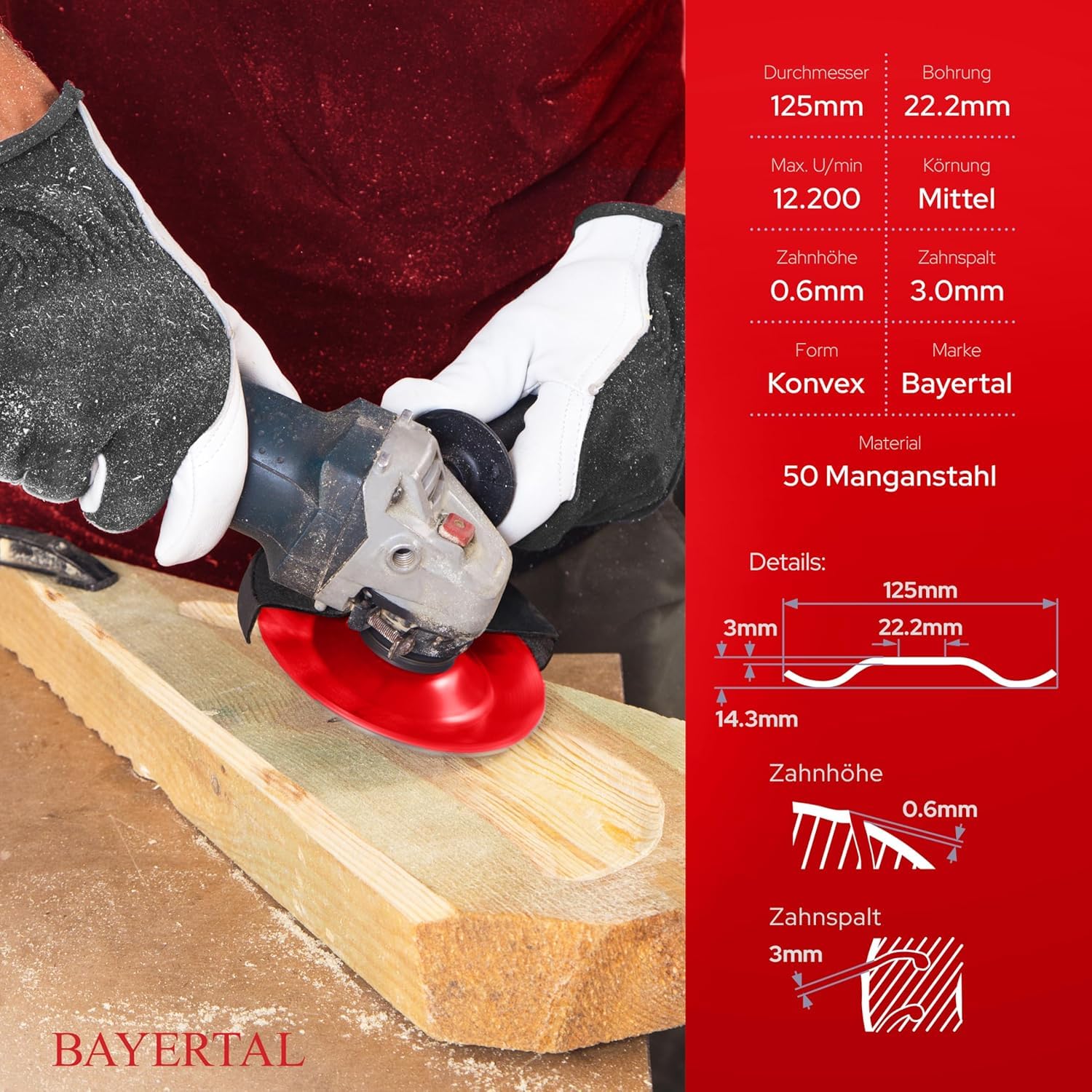 Raspelscheibe 125mm – Holz Schleifscheibe für Winkelschleifer | Flexscheibe, Frässcheibe, Schleifscheibe, Holzfräse für schnelles Schleifen & Fräsen