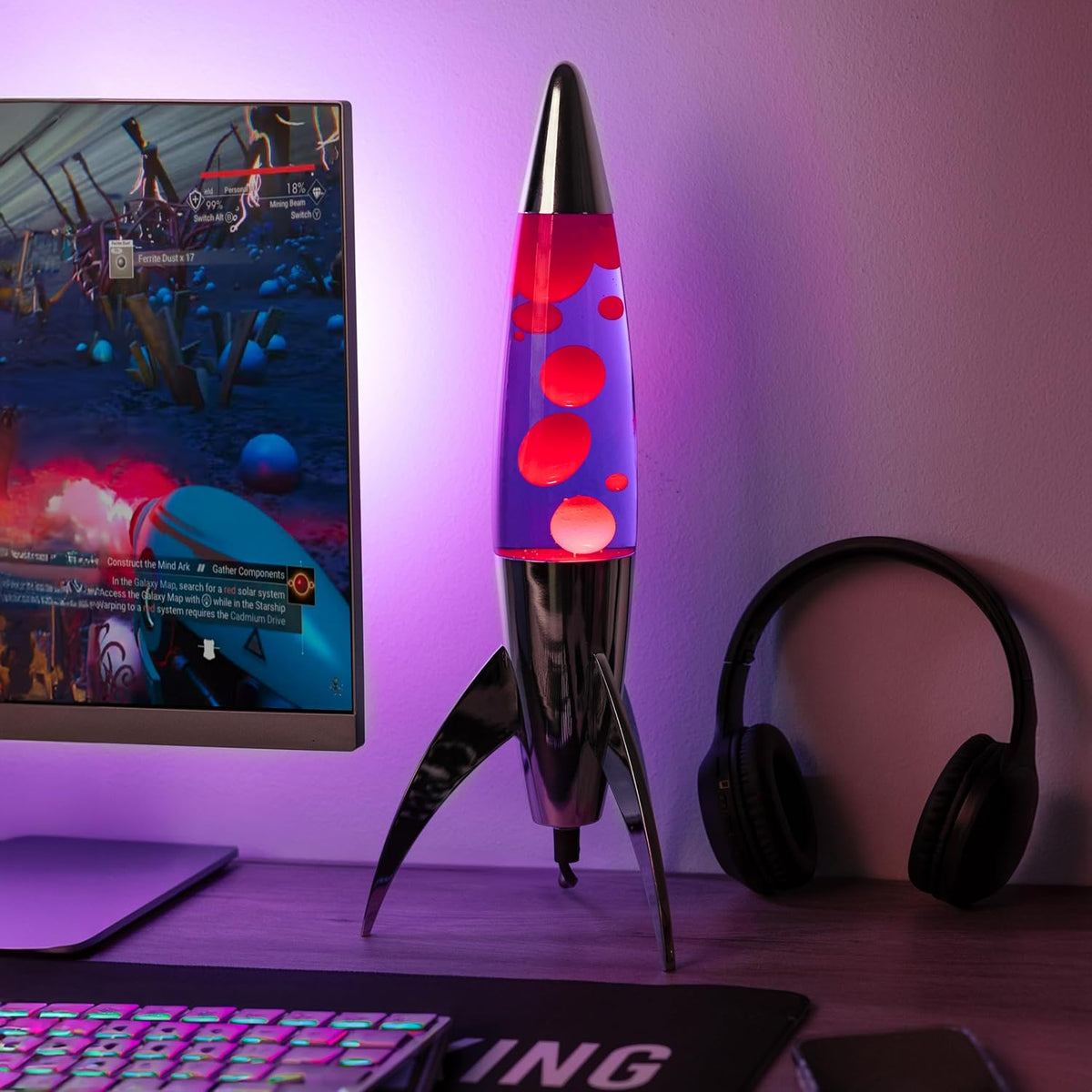 Lavalampe "Rocket" - Retro-Lavalampe mit Ersatzbirne, ideal für Wohnzimmer, Schlafzimmer und Büro. Maße: 20 x 20 x 45 cm.