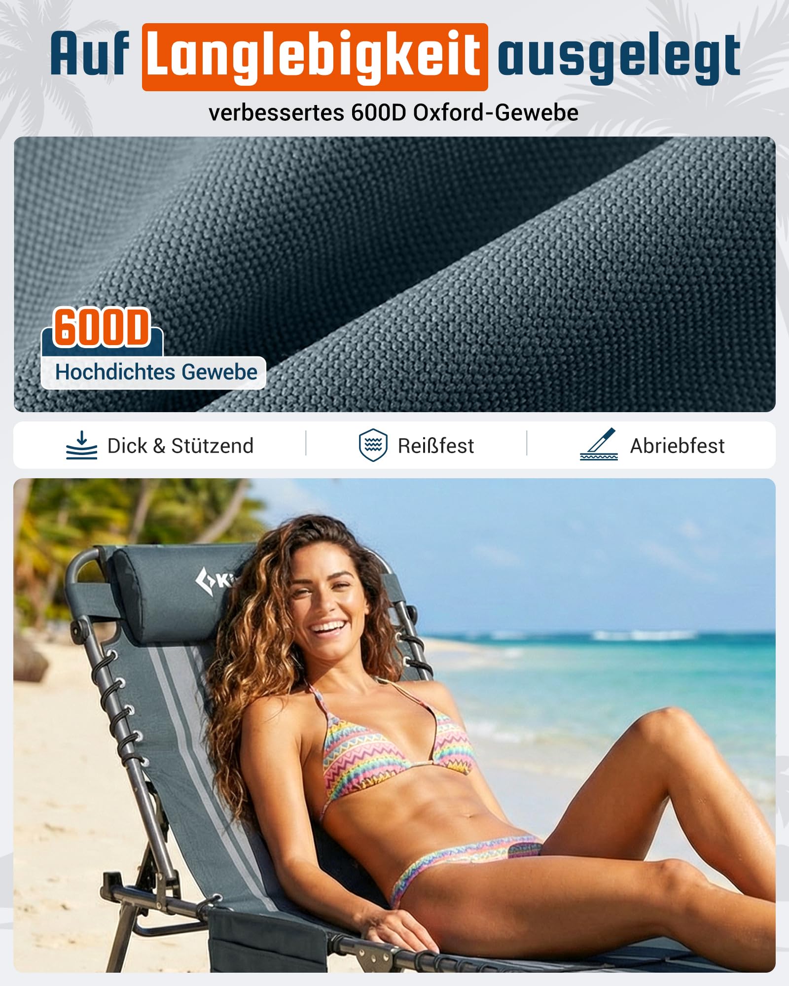 Sonnenliege Klappbar 5-Verstellbare, bis 180 kg, 2er Set, Blau | Gartenliege Klappbar, mit Kopfstütze & Seitentasche, Sonnenliege Wetterfest, Strandliege für Garten Terrasse Pool Camping