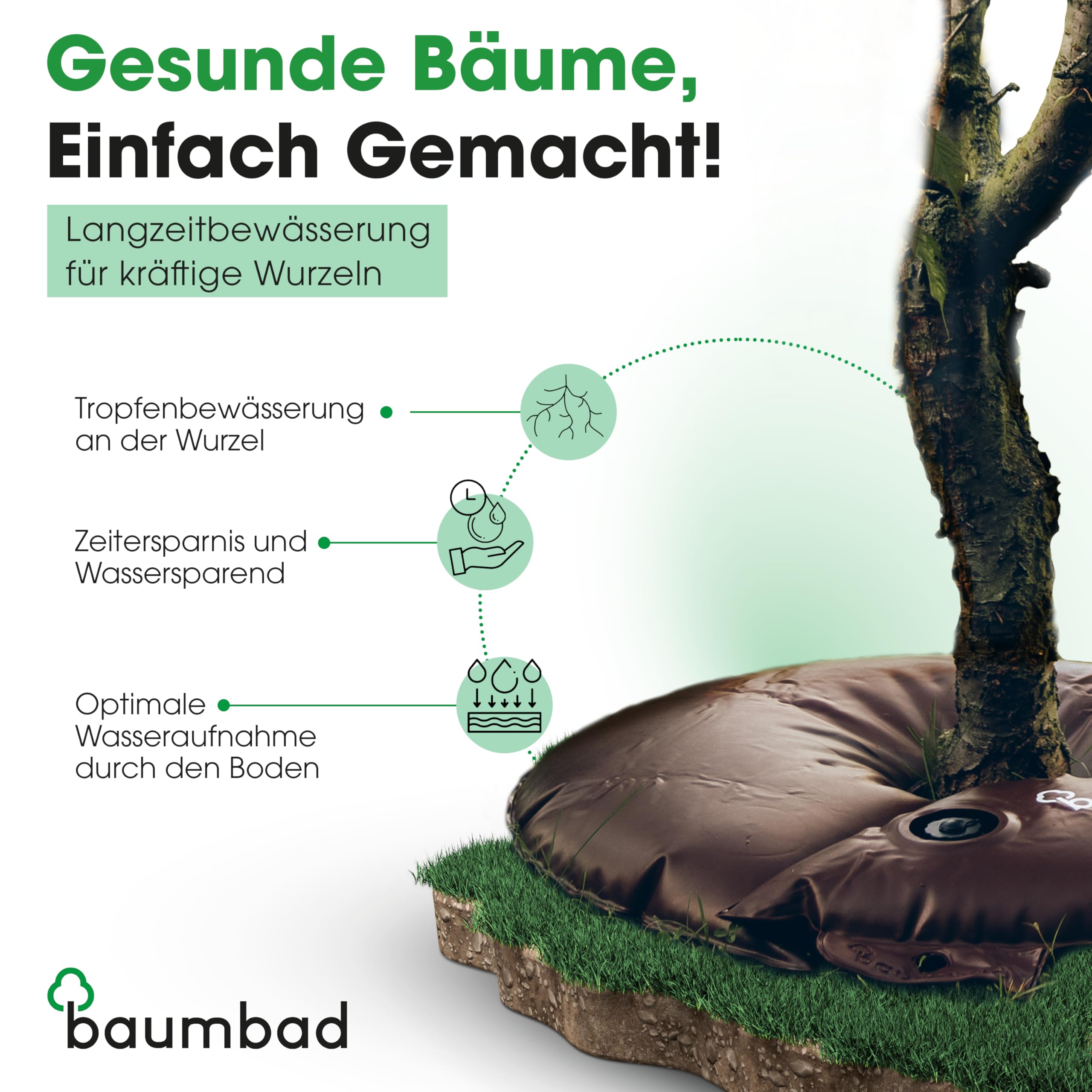 Premium Bewässerungsring 55 Liter, PVC UV Beständig, Baumring zur Bewässerung in Braun