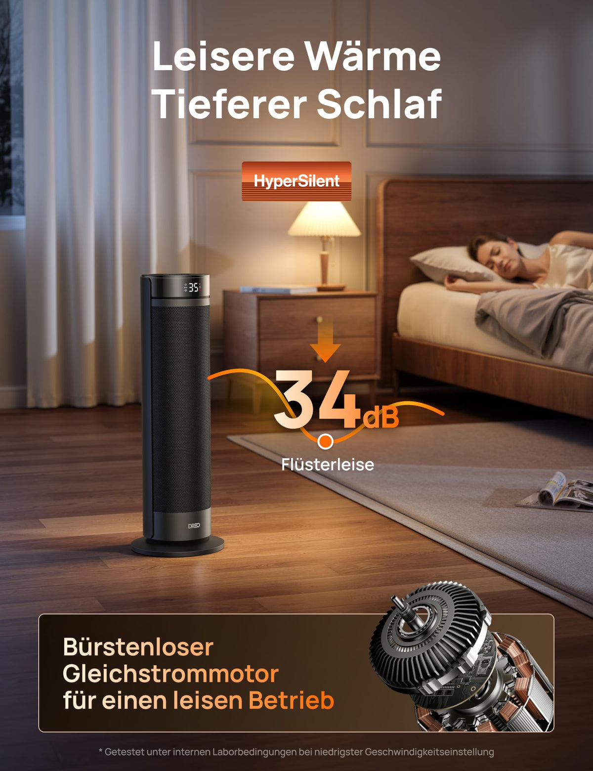Heizlüfter, 2000W Leiser Elektrischer Heizstrahler fürs Schlafzimmer mit Fernbedienung, 12h Timer, 70° Oszillation, 5 Modi, PTC Keramik mit Thermostat, Heizung für Große Räume, Büro