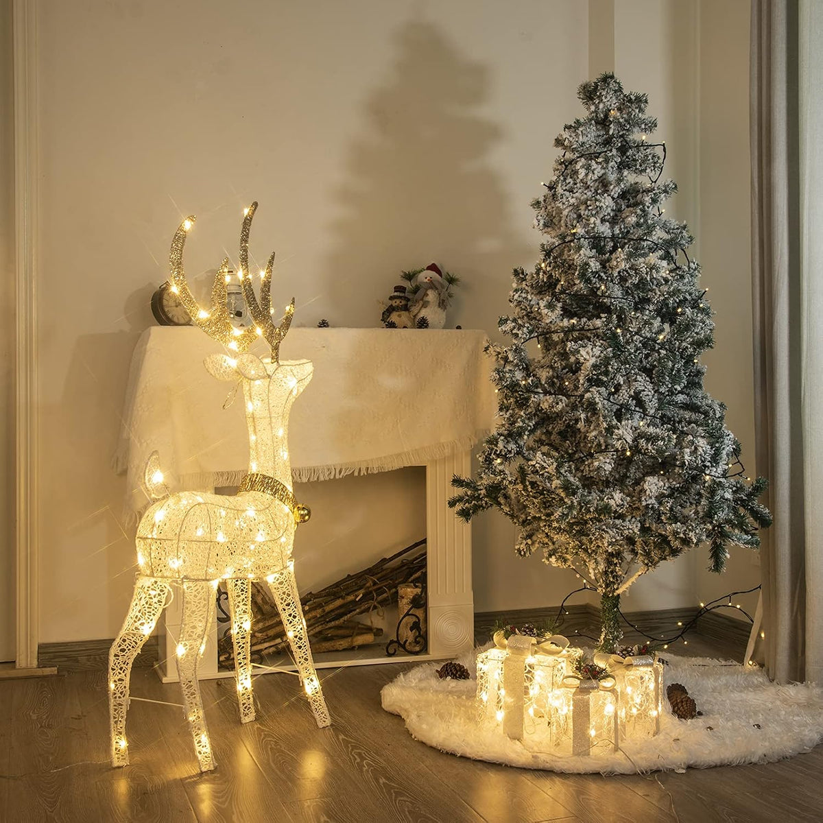 LED Rentier Metall Gold Weiß Eisen Rahmen Beleuchtet Weihnachtshirsch warm weiß Weihnachten Deko für Innen Aussen