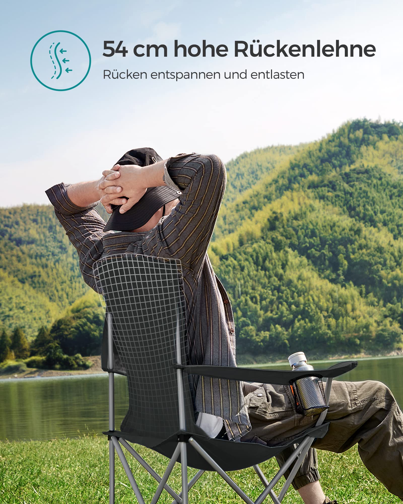 2er Set Klappstuhl Campingstuhl Bequeme Schwerlaststruktur bis 150kg belastbar mit Getränkehalter Outdoor Stuhl