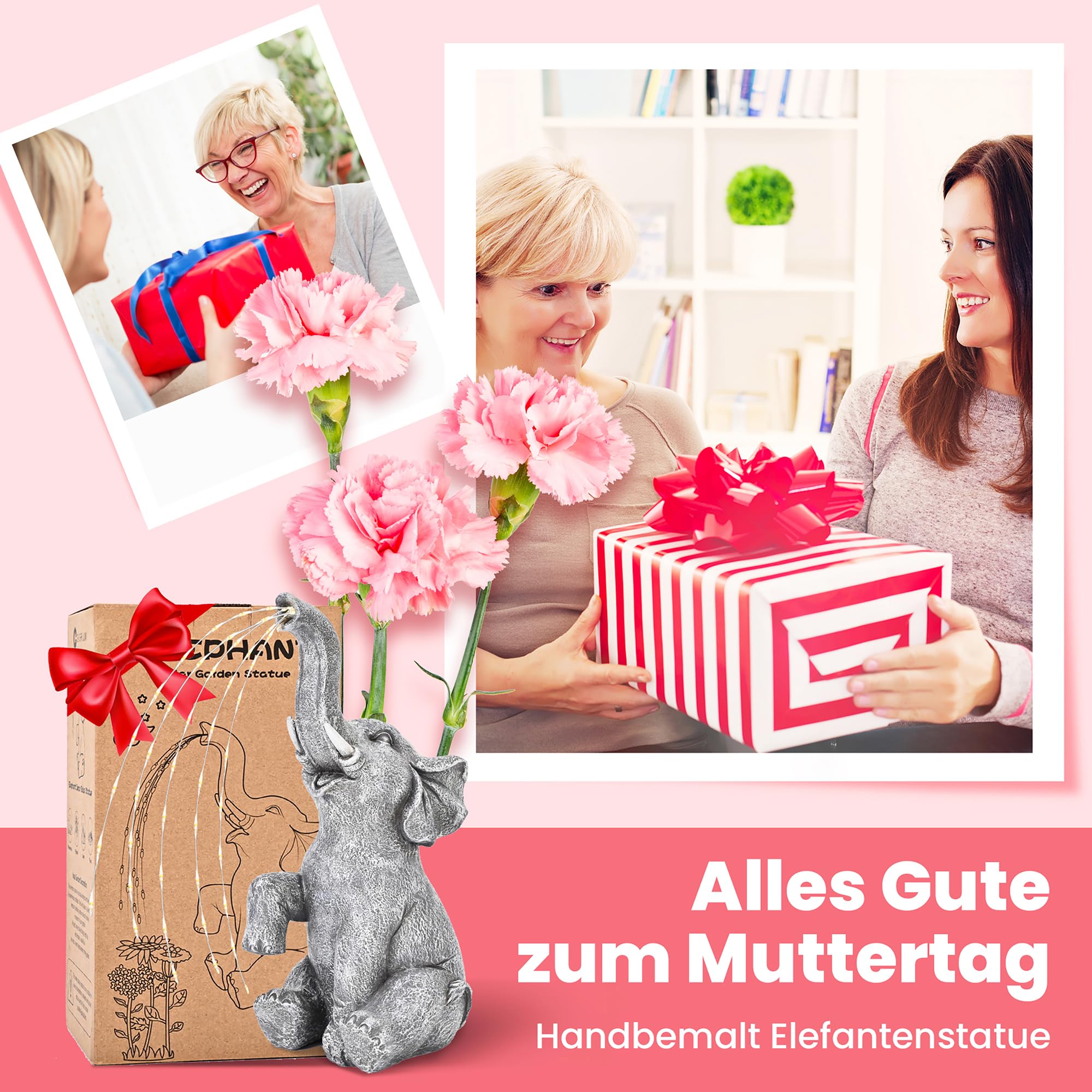 Solar Statuen Gartendeko, Bär Mutter und Bär Kind umarmen Sich, Geburtstagsgeschenk für Frauen, Geschenke für Mama, Wetterfest Gartendeko für Terrasse, draußen, Hof