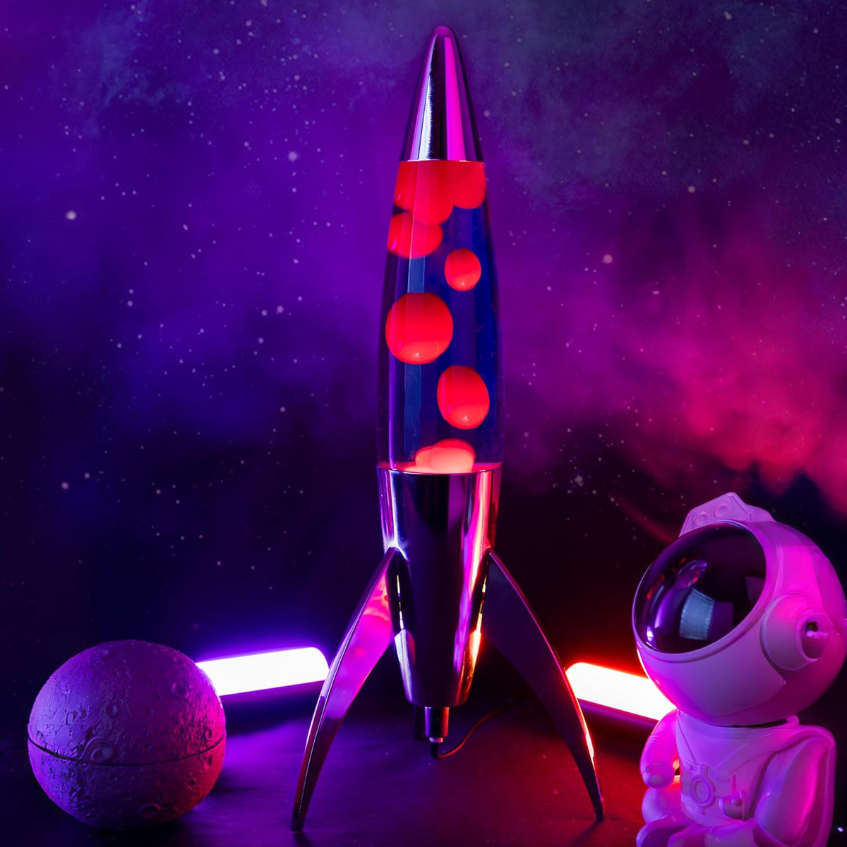Lavalampe "Rocket" - Retro-Lavalampe mit Ersatzbirne, ideal für Wohnzimmer, Schlafzimmer und Büro. Maße: 20 x 20 x 45 cm.