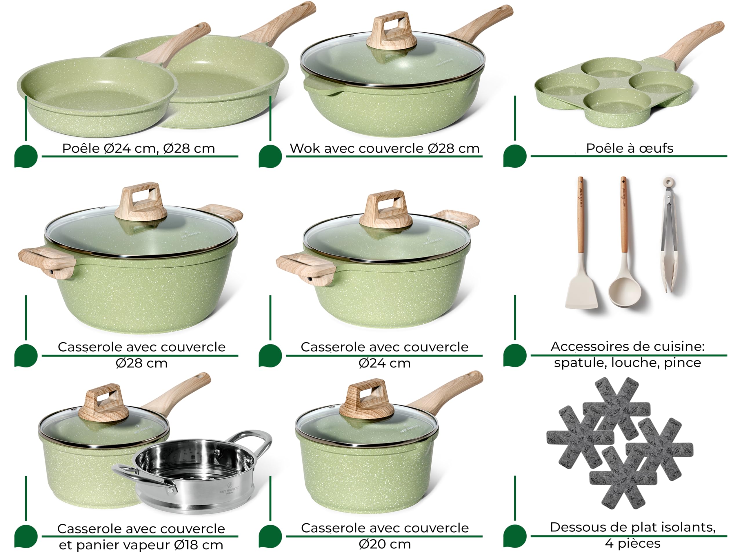 Induktionsgefässe - Pfannenset mit Deckel - Induktionsgefässe Set - Töpfe & Pfannen Set ohne PTFE und PFOA - Kochgeschirr-Topf-Induktion