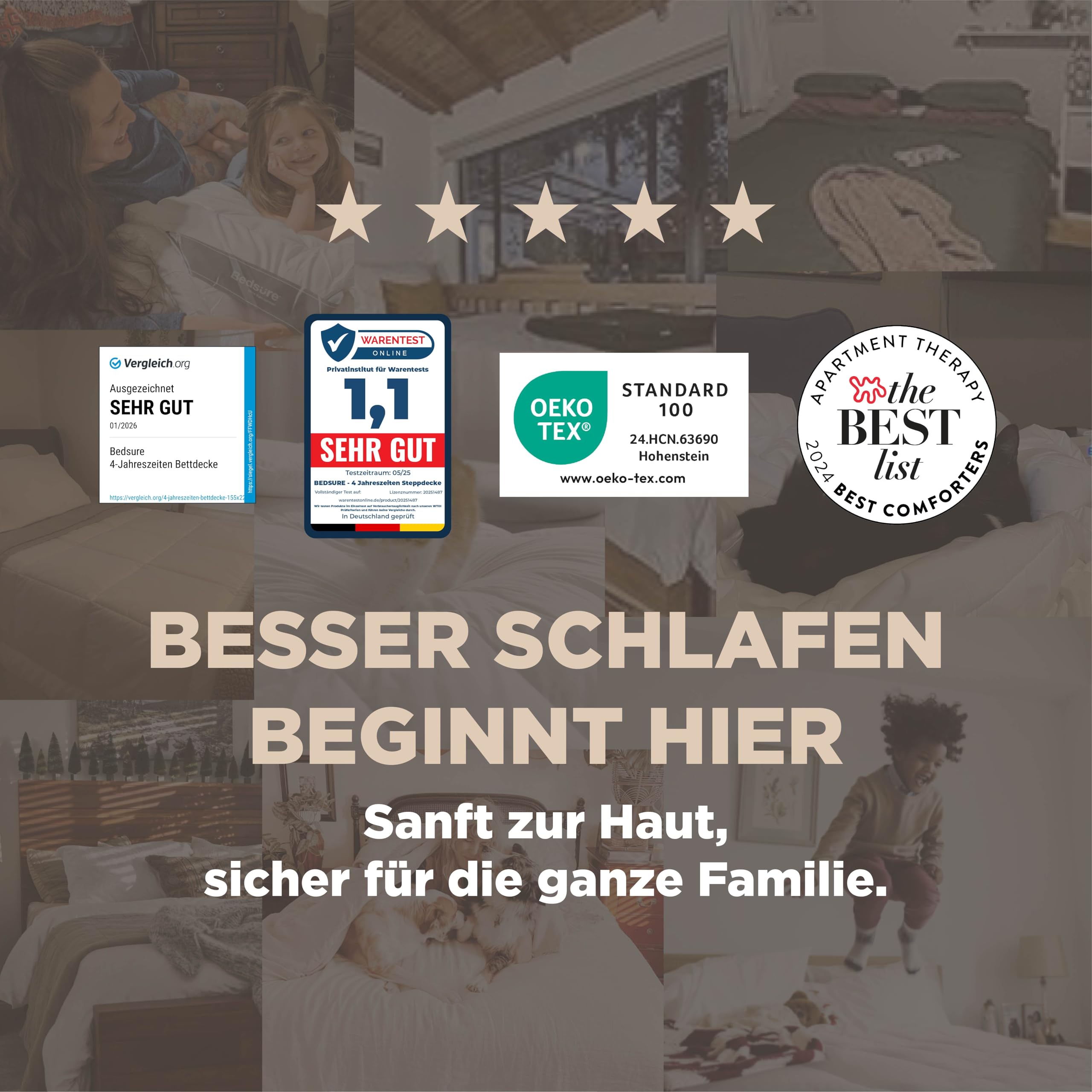 BEDSURE Bettdecke Ohne  - Bettdecke für Allergiker, Warm & Gemütlich Ganzjahresdecke 300GSM Füllung, Waschbare Duvet für 4 Jahreszeiten, Grau/Hellgrau
