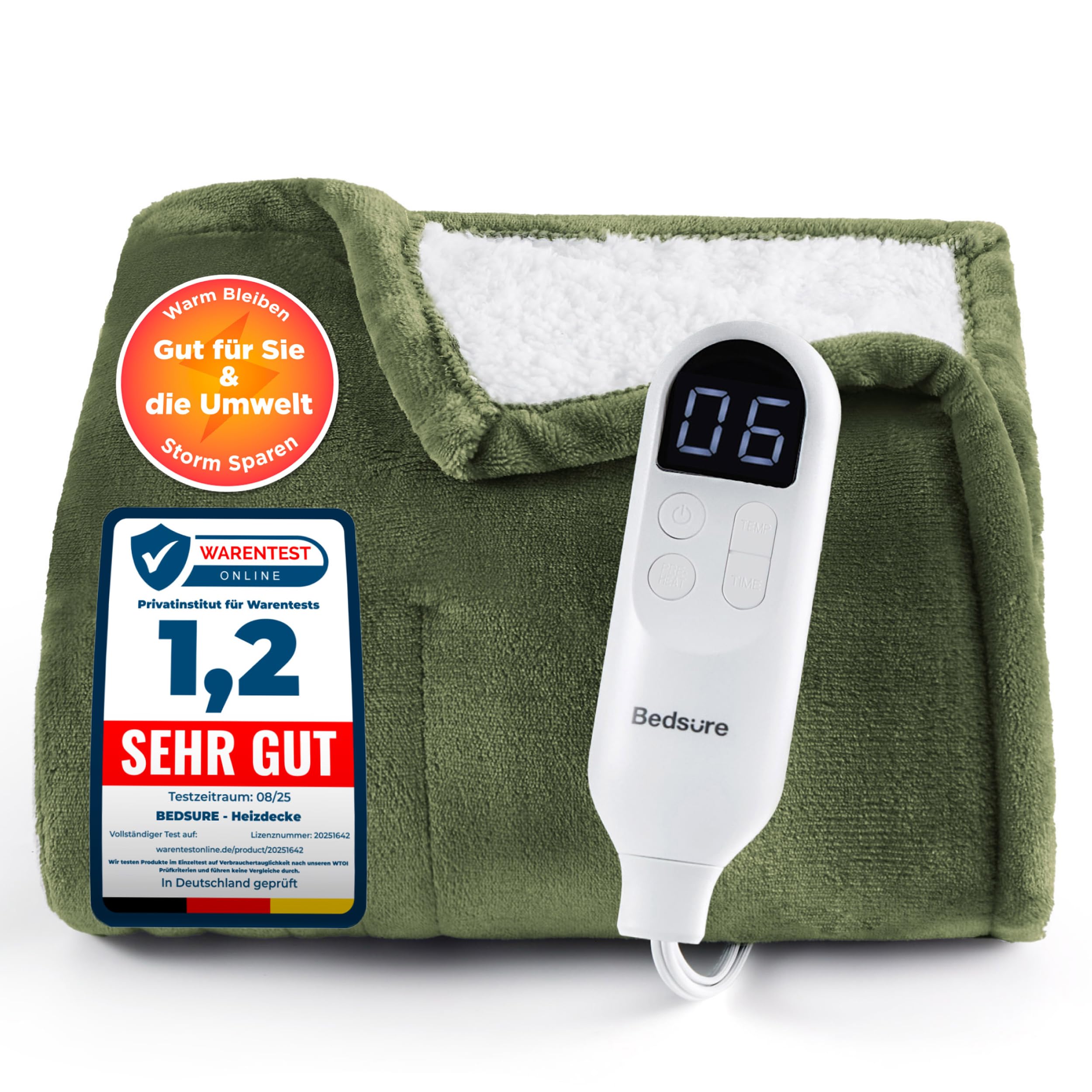 Elektrische Decke mit automatischem Abschalten - Wärmedecke mit 6 Wärmeeinstellungen und 10-Stunden-Timer, bis zu 8 Stunden Überhitzungsschutz, elektrische Kuscheldecke für Zuhause und Büro, 130 x 180 cm